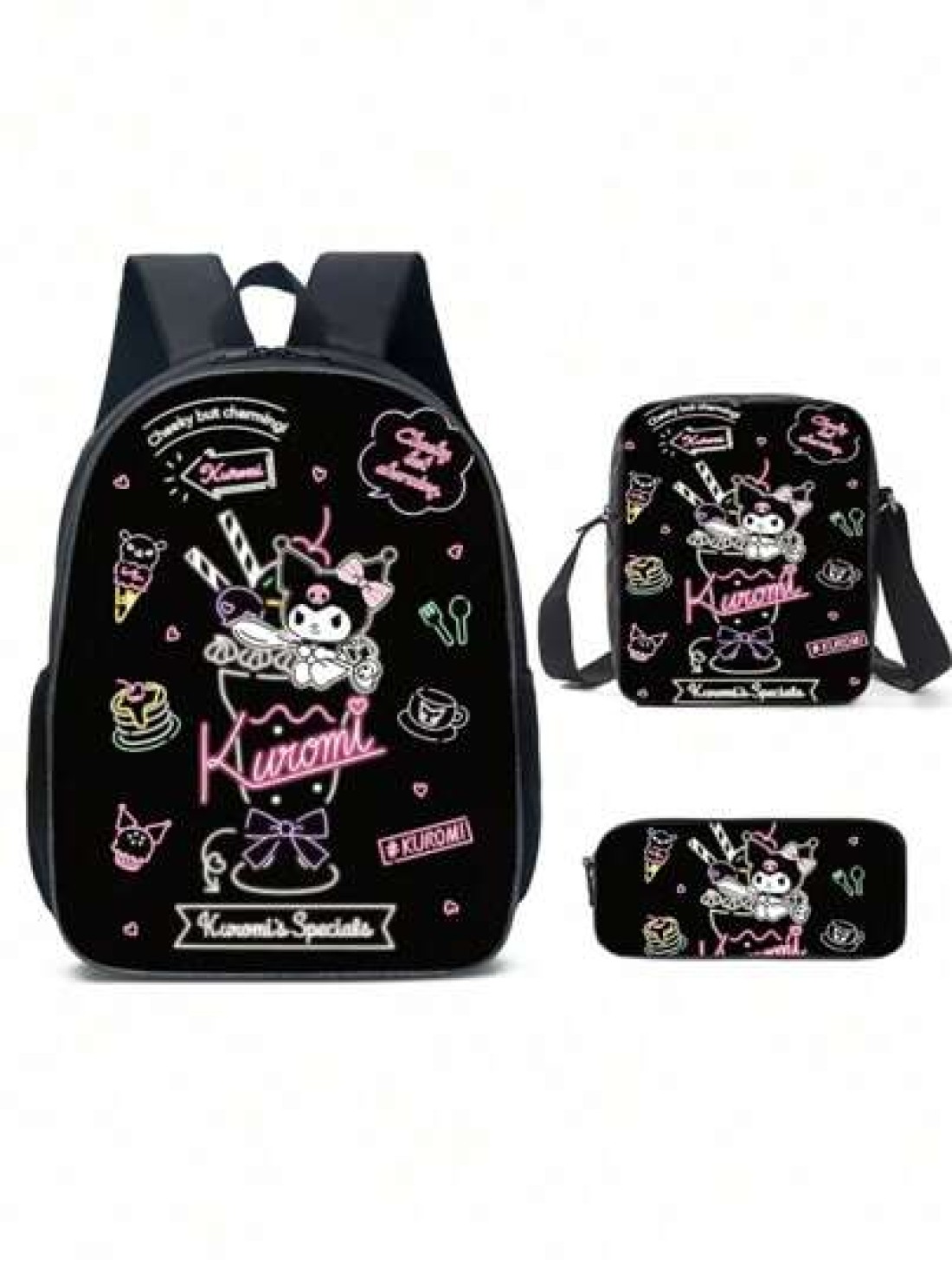 Sanrio 3D Fully Printed Cartoon 3 Piece Backpack Primary School Bag Children s Lunch Bag Pencil Bag Set Anime Kawaii Cartoon School Bag For Travel Storage Bag Makeup Bag Cosmetic Bag Vacation Organize