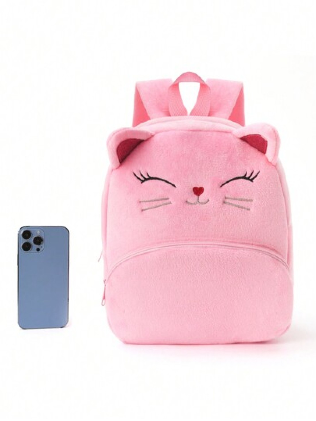 1 piece pink cute cartoon embroidered kitten plush large capacity children s backpack for girls and children classic backpack for children suitable for daily travel holiday gift