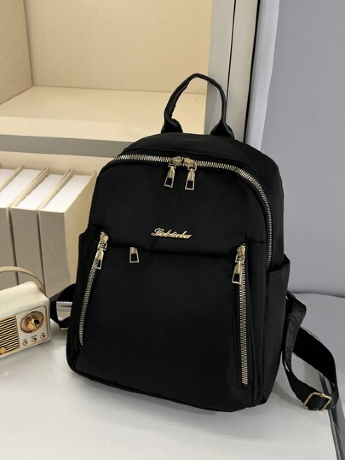 1pc All Black Metal Zipper Nylon Backpack Fashionable And Versatile For Casual Sport School Travel And Date Use For Girl Backpack School Bag S Bag S Backpack Toddler Backpack Mini Backpack Small Backp