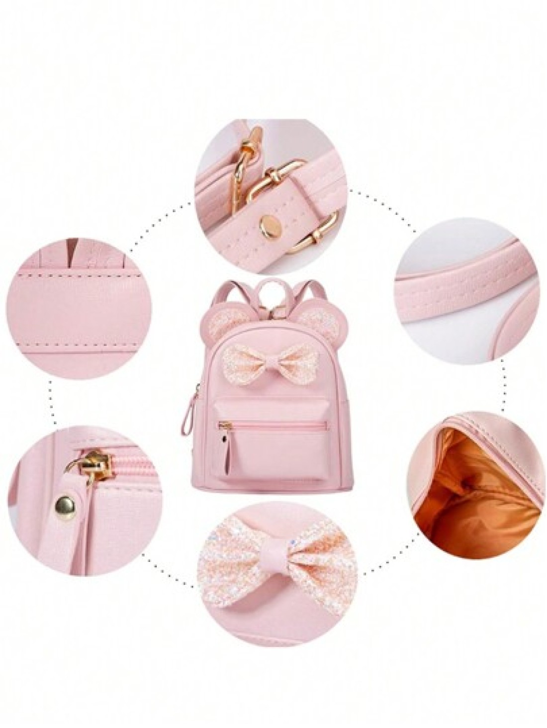 1pc Fashionable Cute Mini Backpack For Kids Featuring Sequin Bow Mouse Ear Design Suitable For Girls Pink