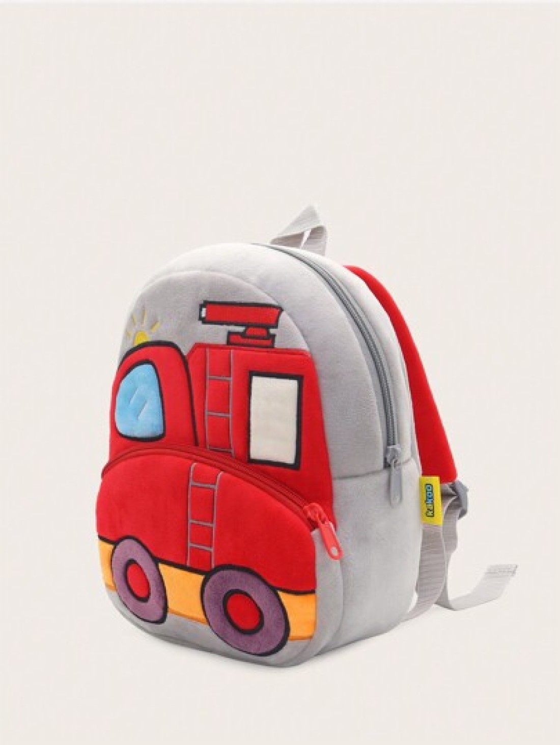 1pc Plush Cartoon Fire Truck Pattern Backpack Suitable For 2 4 Years Old Boys Girls Daily Use
