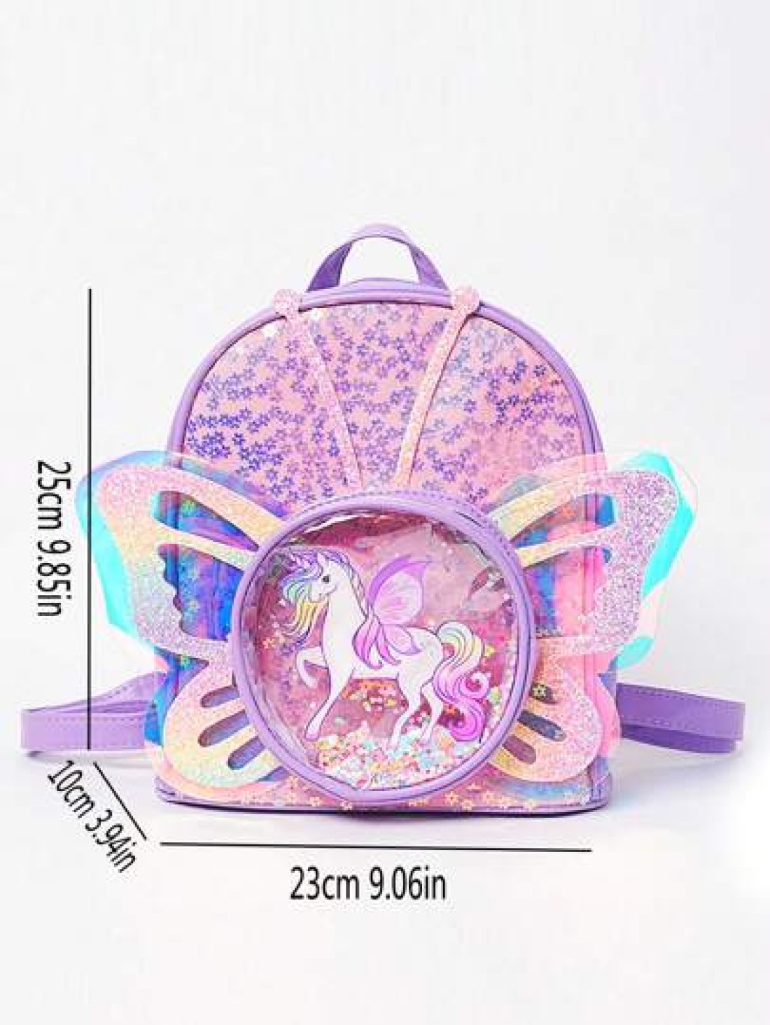Kids Creative Fashionable Backpack Cartoon Unicorn Sequined Laser Transparent Butterfly Wing Design Double Shoulder Bag