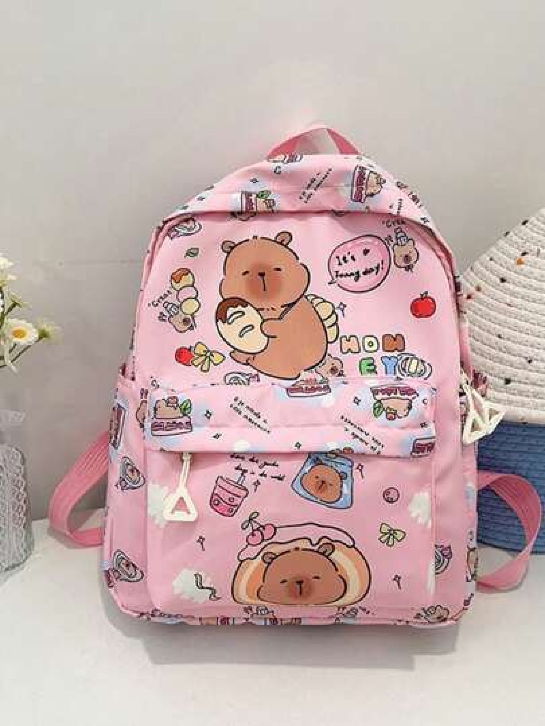 1pc Nylon Zipper Closure Fashionable And Cute Capibara Backpack Niche Design Adjustable Shoulder Straps Comfortable And Versatile Suitable For Daily Travel Backpacks And Highly Attractive Bags Suitabl