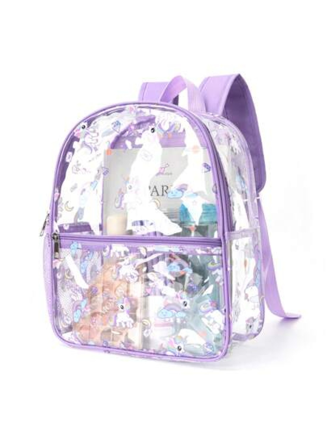 1 Piece Pvc Pink Unicorn Print Cute Children S Backpack Waterproof Backpack For Travel And School Kawaii School Bag With Side Mesh Bag Daily Commuting Use Holiday Gift
