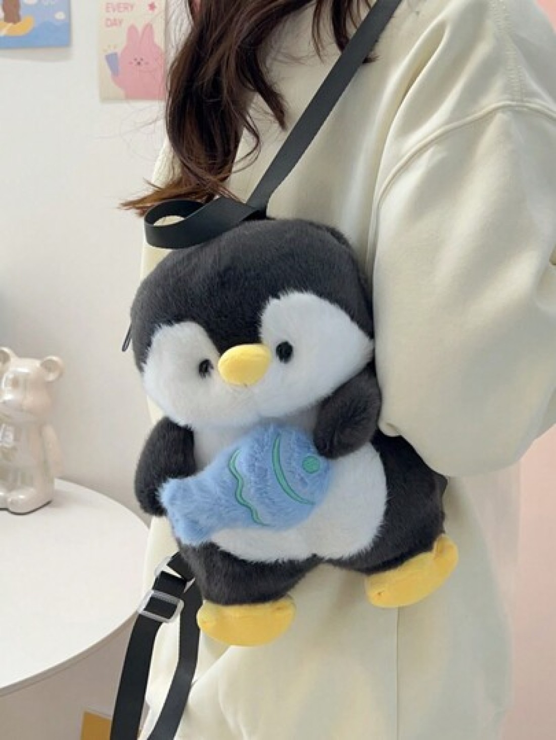 Children s Cute Cartoon Penguin Shape Plush Backpack Novelty Back To School Bookbag For Primary And Secondary School Students Lightweight Casual Travel Vacation Storage Backpacks Autumn And Winter New