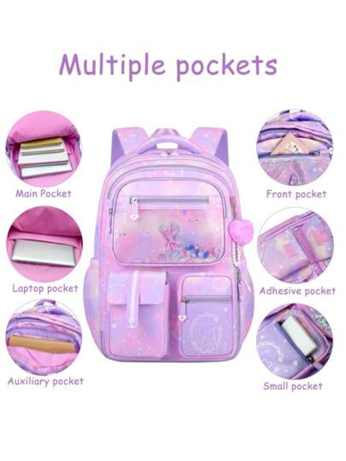 1pc Girls Backpack Outdoor Travel Bag Large Capacity School Bag Bookbag 15 6 Inch Laptop Backpack Stylish Casual Shoulder Bag Multi Pocket Backpack With Heart Shaped Plush Pendant Suitable For Teenage