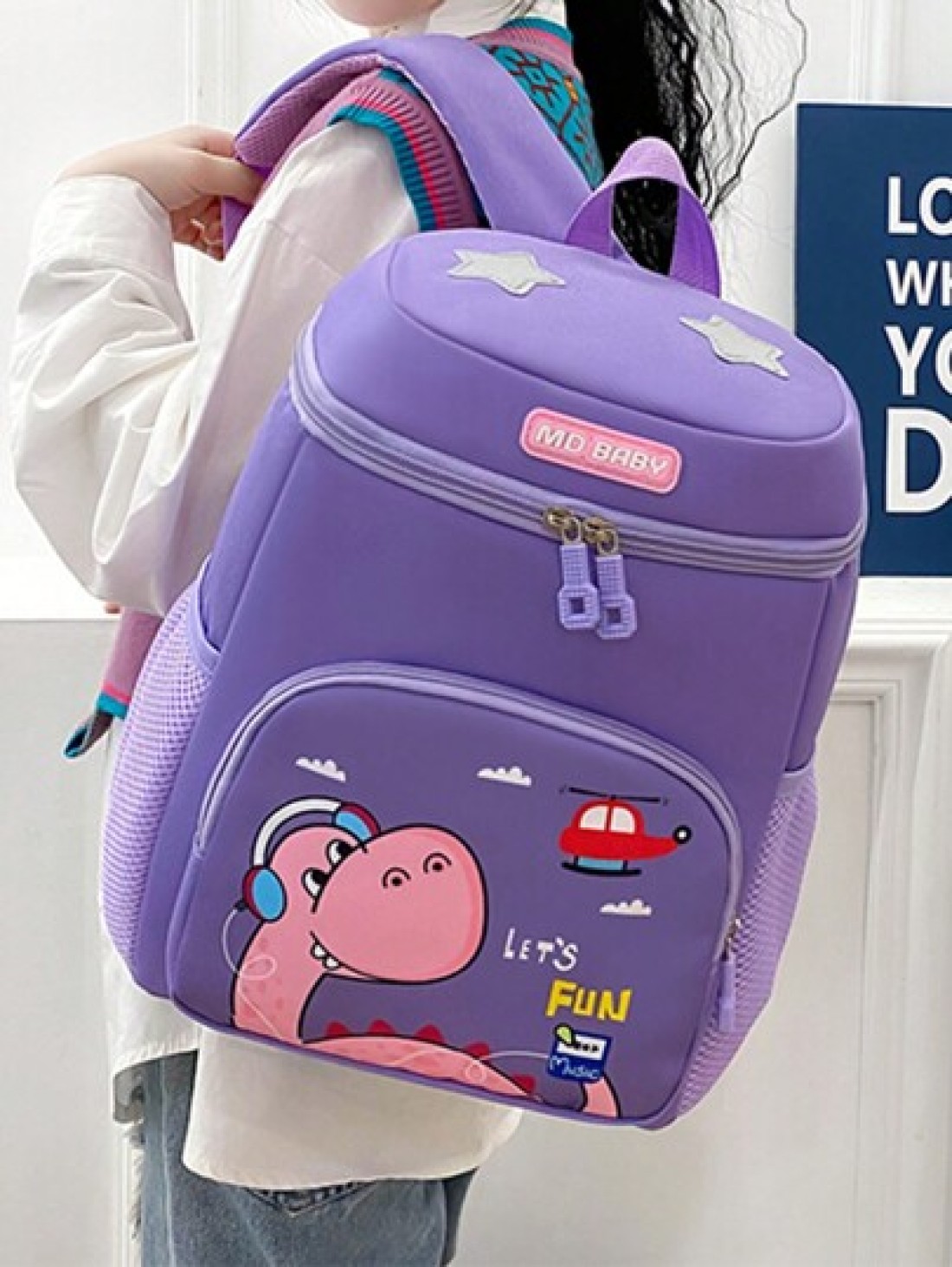 1pc Kids Cute Cartoon Green Dragon Print Backpack With Wide Strap Back Support Design Suitable For School Daily Use