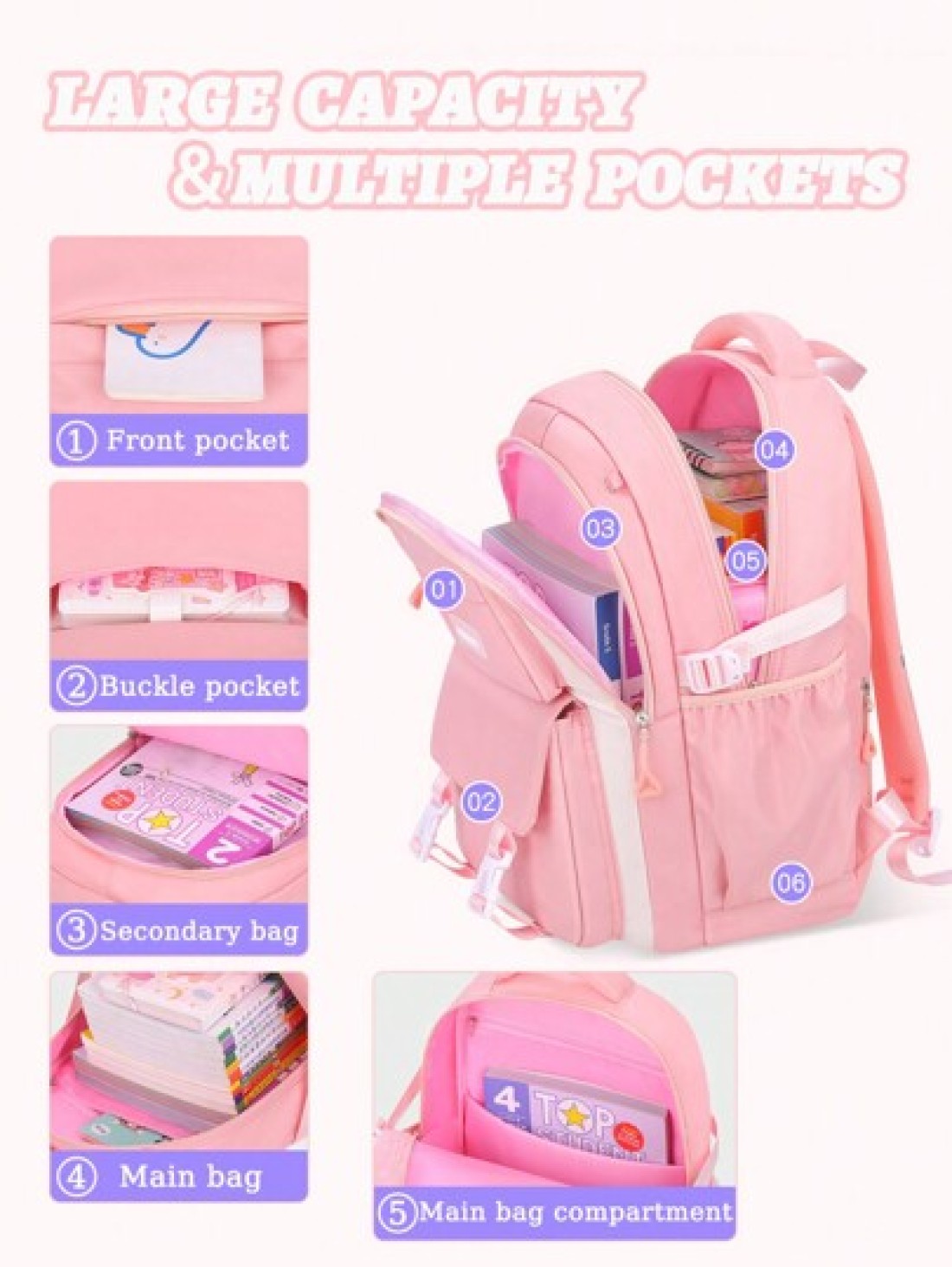 1pc Large Capacity Purple Pink Girl s Backpack Ideal For School Outdoor Trips Lightweight Comfortable Multi Purpose With Pendant Perfect Birthday Gift For Girls Must Have For Back To School