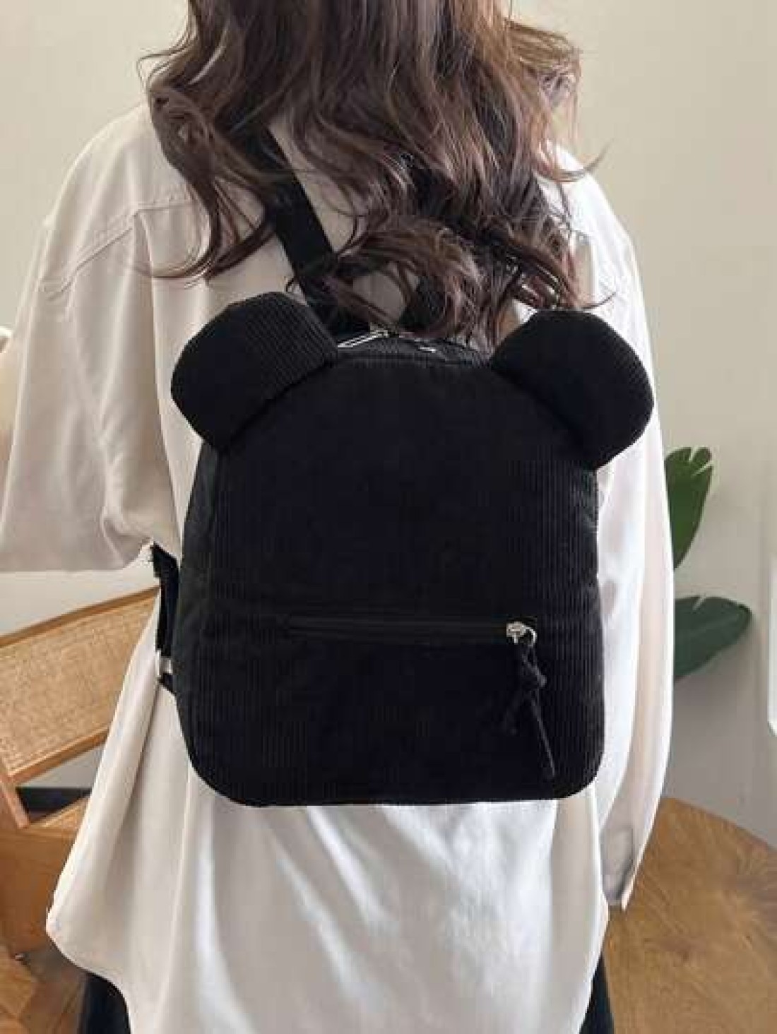 A Stylish Cute Simple Corduroy Bear Shaped Backpack Suitable For The Back To School Season A Nylon Double Zipper Lightweight Backpack Suitable For Teenagers School Daily Travel Shopping Travel And Vac