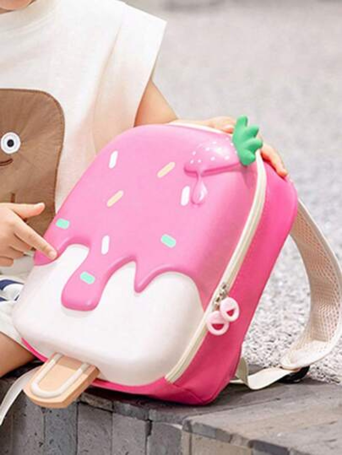 New Ins Style Cute Cartoon Ice Cream Shaped Backpack Strawberry Ice Cream Design