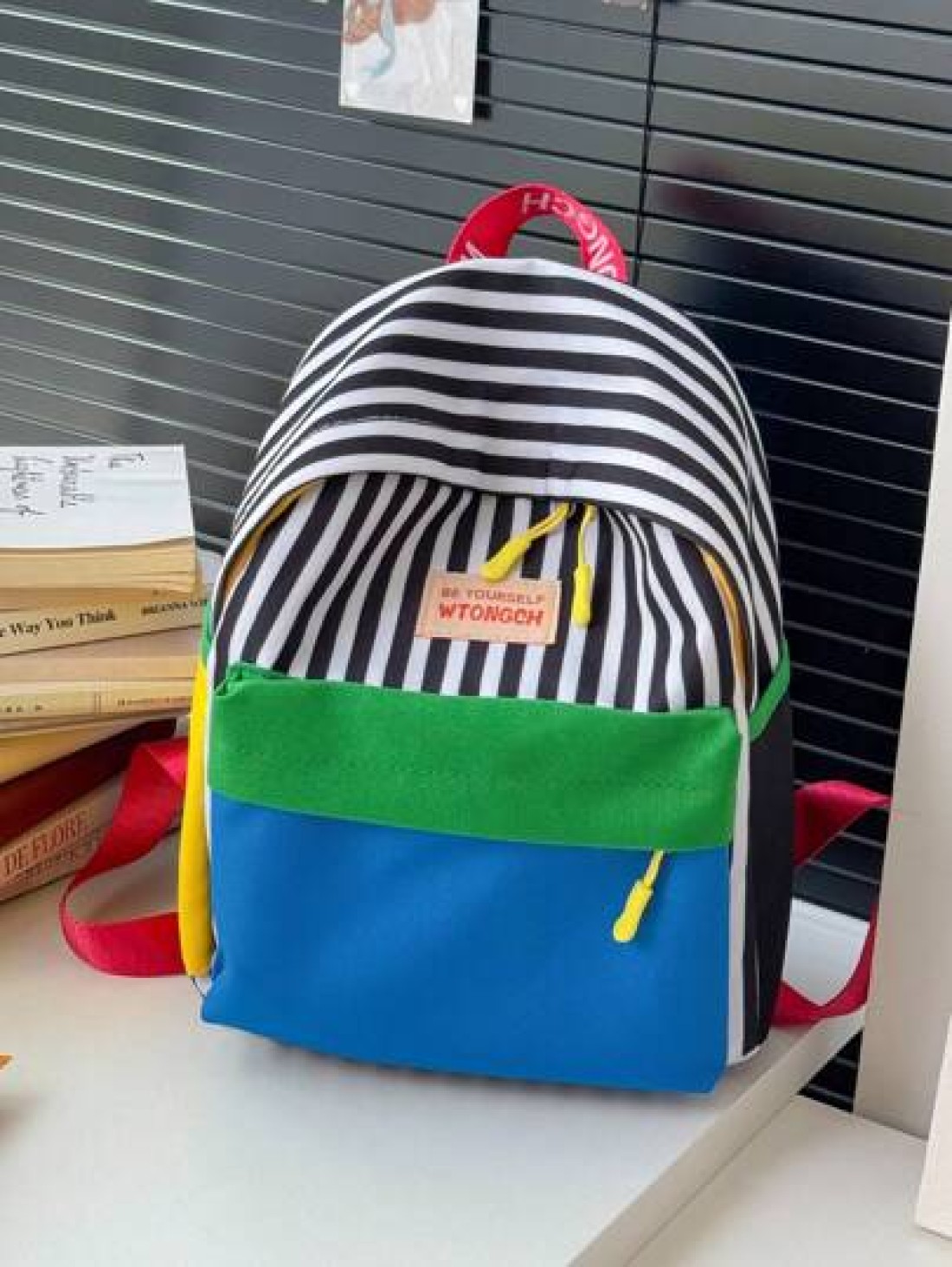 1 New Model Of Nylon Backpack For Girls And Boys With Contrasting Stripes Can Be Carried On One Shoulder Zipped Up And Closed Smoothly Fashionable And Casual Stylish And Individual Suitable For Daily