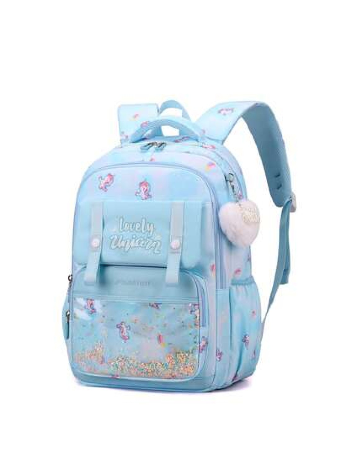 Large Capacity Shockproof Multi Layer Children s Backpack Waterproof Schoolbag With Pendant Decoration Printed Unicorn Pattern Shoulder Bag