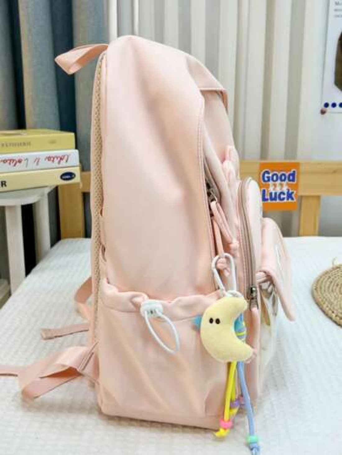 1 New Fashion Solid Color Cute Student Schoolbag Nylon Waterproof Large Capacity Backpack Without Pendant