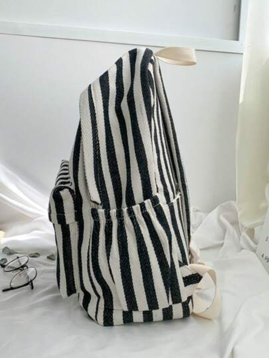 1pc New Versatile High Quality Vertical Striped Backpack Large Capacity Student Commuting Daily Casual Rucksack