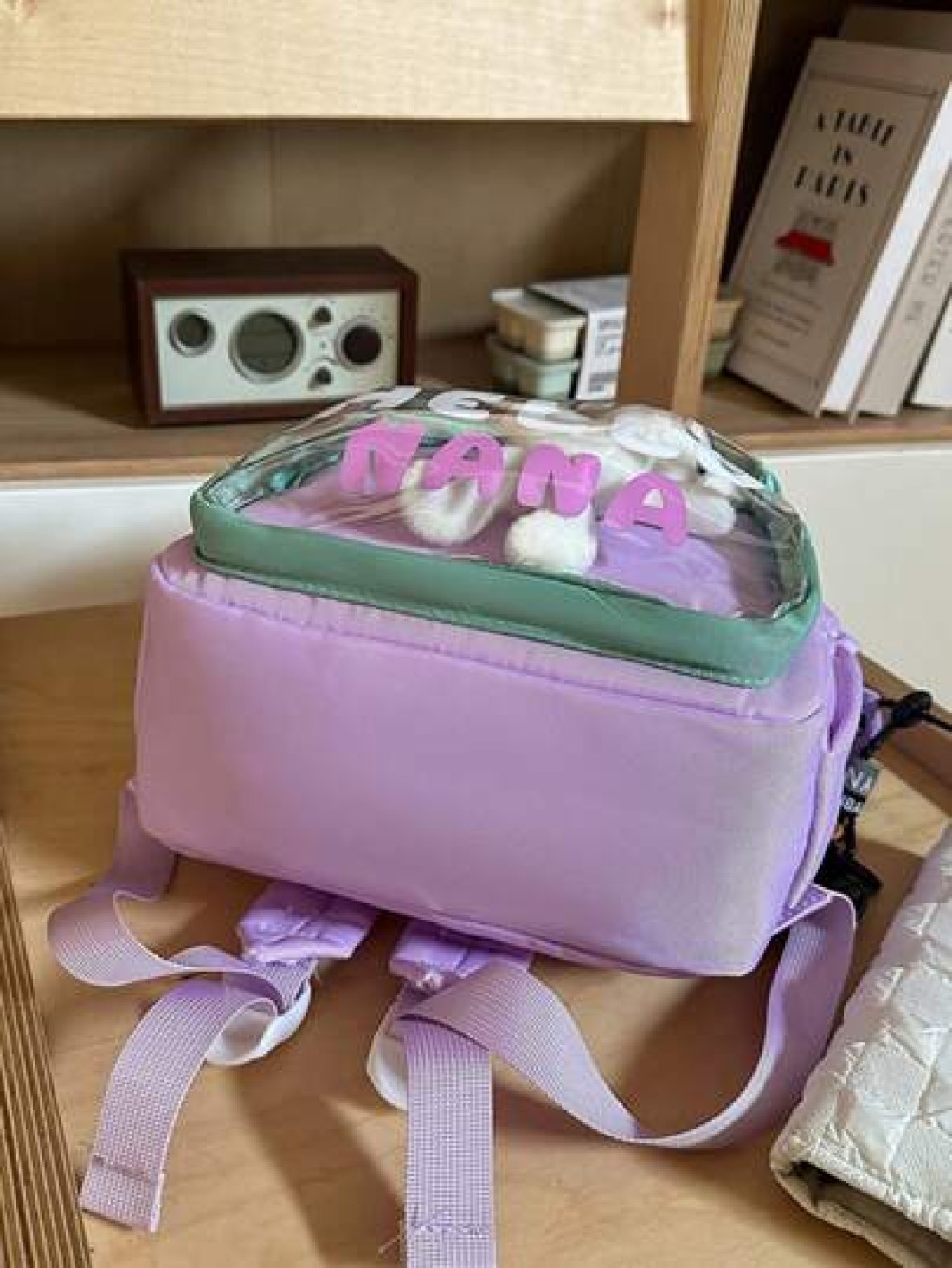 1pc New Fashion Contrast Color Cute Student Backpack Waterproof Large Capacity Nylon Schoolbag Without Pendant