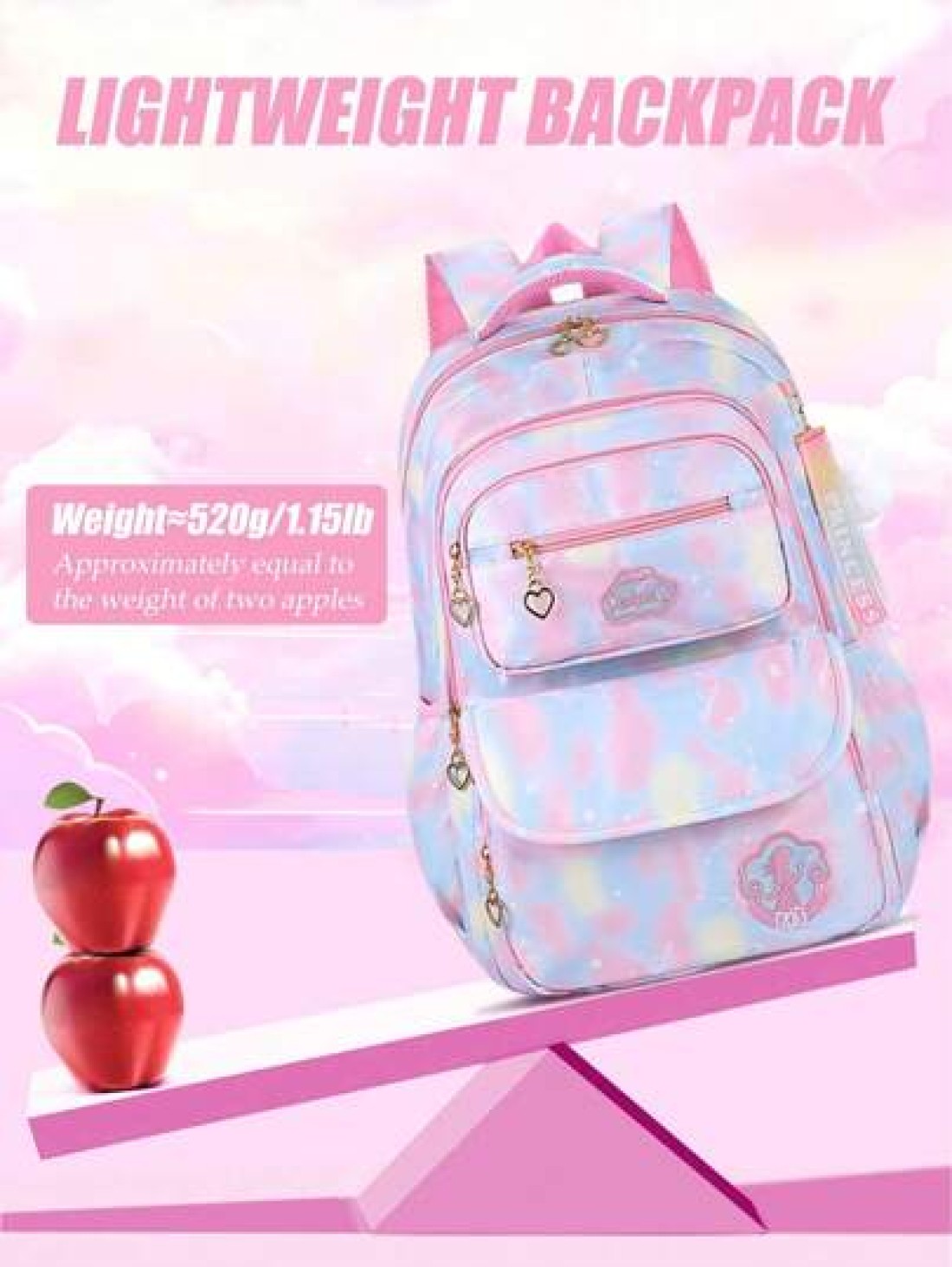 1pc Dreamy Girl Backpack School Backpack Casual Durable Lightweight Travel Backpack With White Furry Keychain Back To School Essential Suitable For Teen Girls For School And Travel