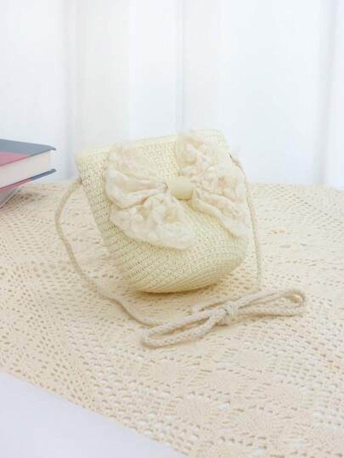 1pc Kids Cute Ribbon Bow Straw Crossbody Bag Princess Style Shoulder Bag Suitable For Daily Outings