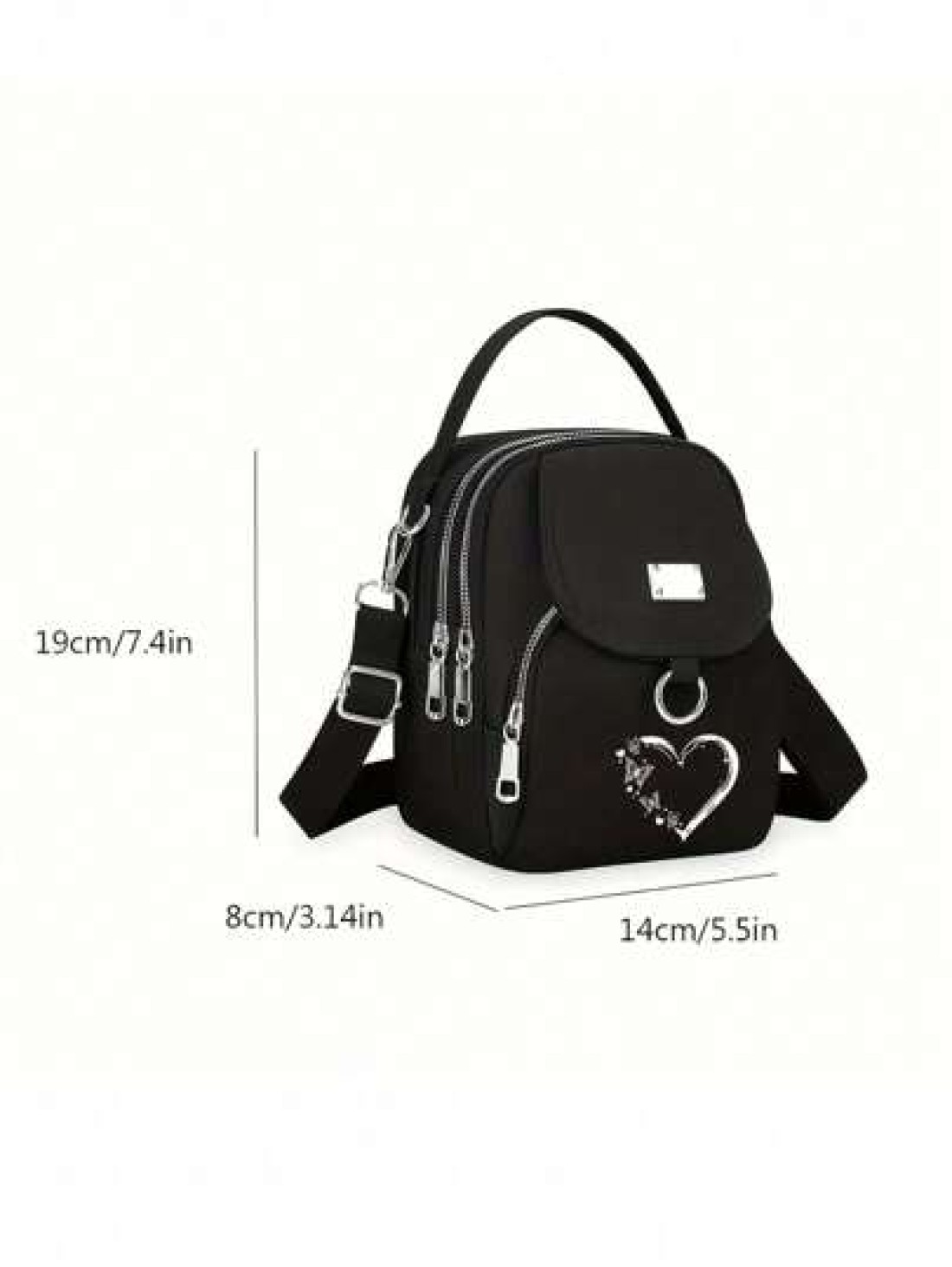 1pc Girl s Girl s Nylon Shoulder Bag With Heart And Butterfly Pattern Casual Mini Crossbody With Adjustable Strap Multi Layer External Headphone Hole Solid Color Secure Zip Closure Small Crossbody Bag