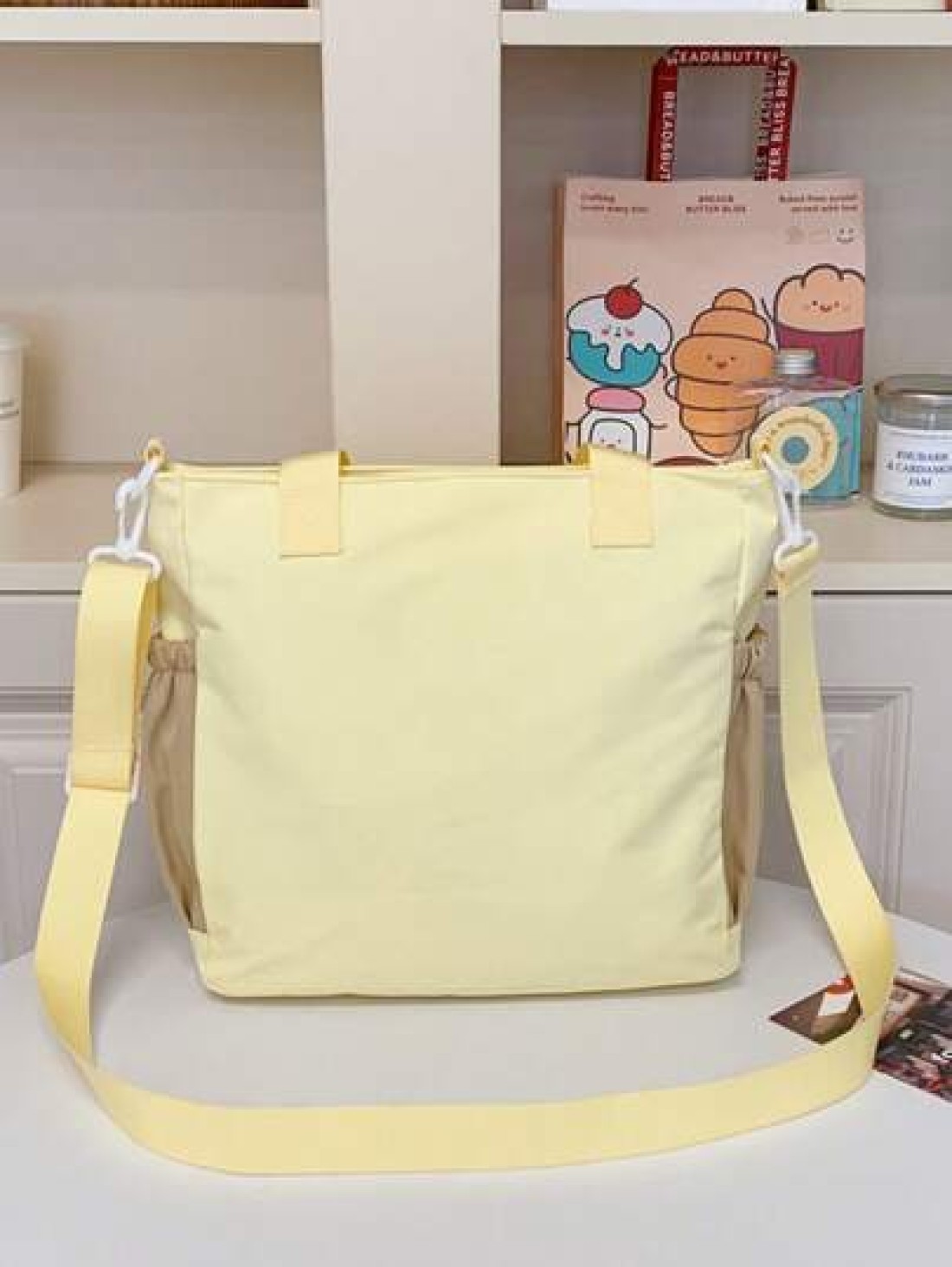 1pc New Student Tutoring Bag Casual Contrast Color Nylon Waterproof Large Capacity Shoulder Bag