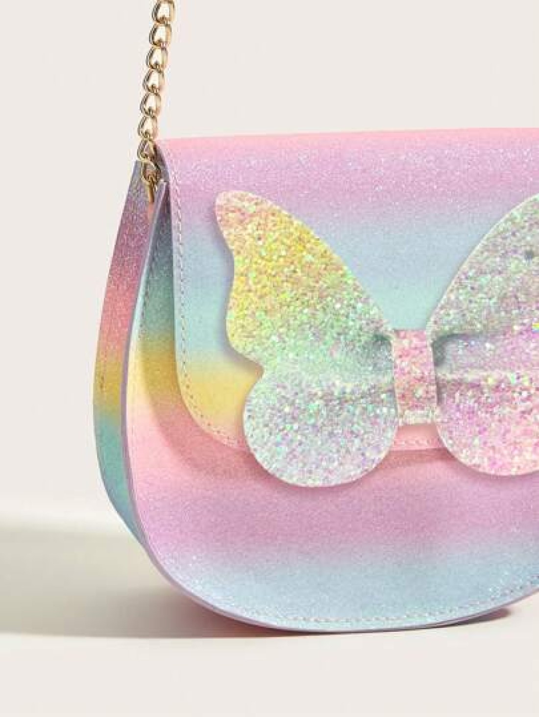 1pc Girls Cute Glitter Butterfly Flap Rainbow Plaid PU Crossbody Bag Suitable For Daily Use