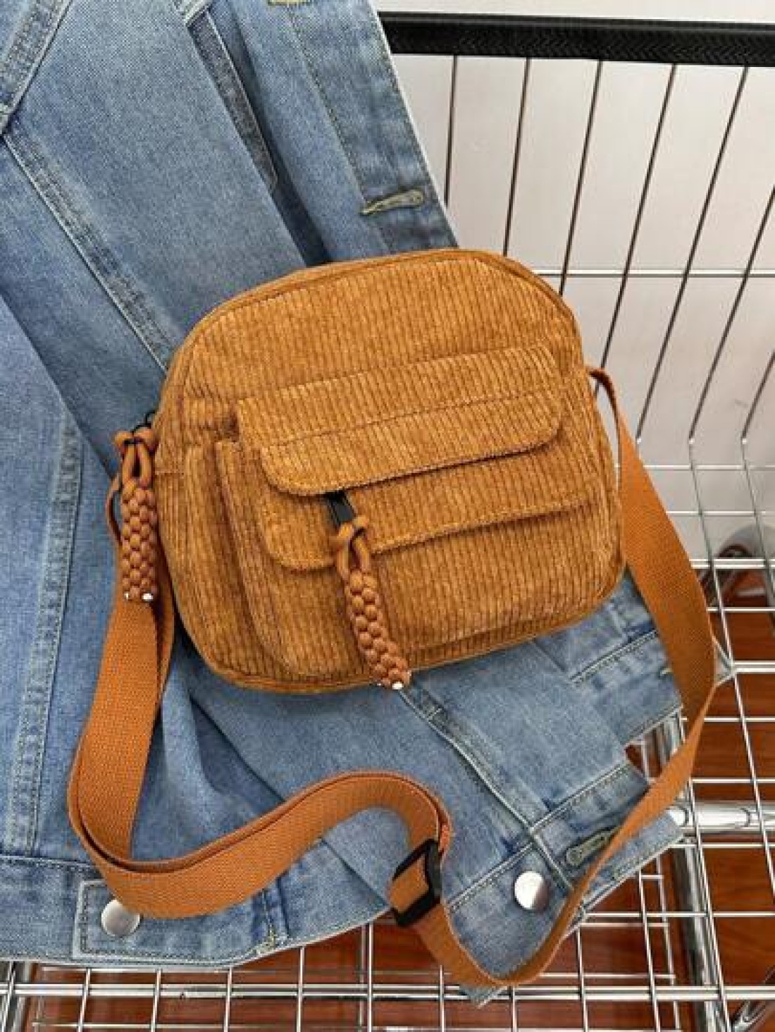 1pc Young Girl Plush Fabric Zipper Closure Casual Sling Bag Suitable For Everyday Use