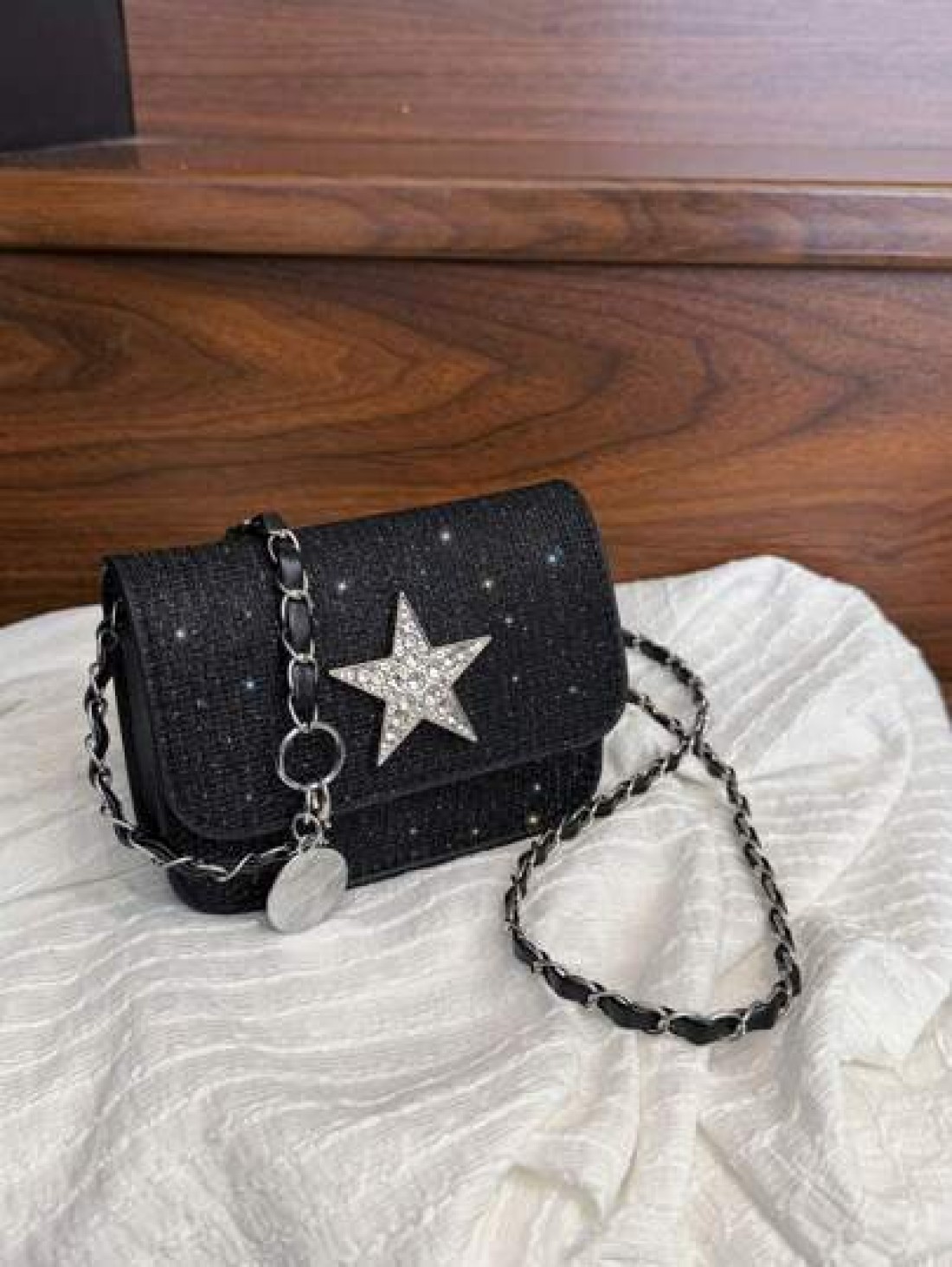 1pc Fashionable Sweet Shining Star Bag Crossbody Super Hot Chain Versatile Exquisite Small Bag Niche Mini Lipstick Bag Fashionable Chain Shoulder Strap With Sweet Five Pointed Star Decoration Suitable