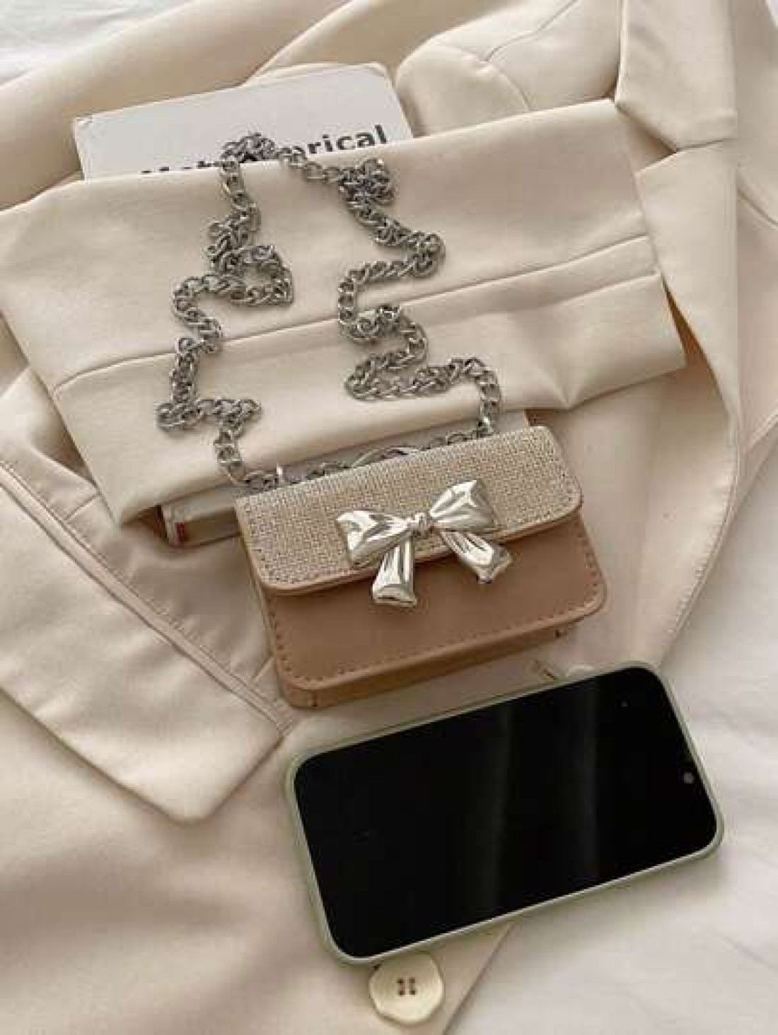 1pc Pu Fashion Sweet Spring Simple Western Style Crossbody Bag Simple And Fashionable Commuting Small Square Bag Korean Fashion Bag With Western Style Butterfly Decoration Fashionable Chain Shoulder S