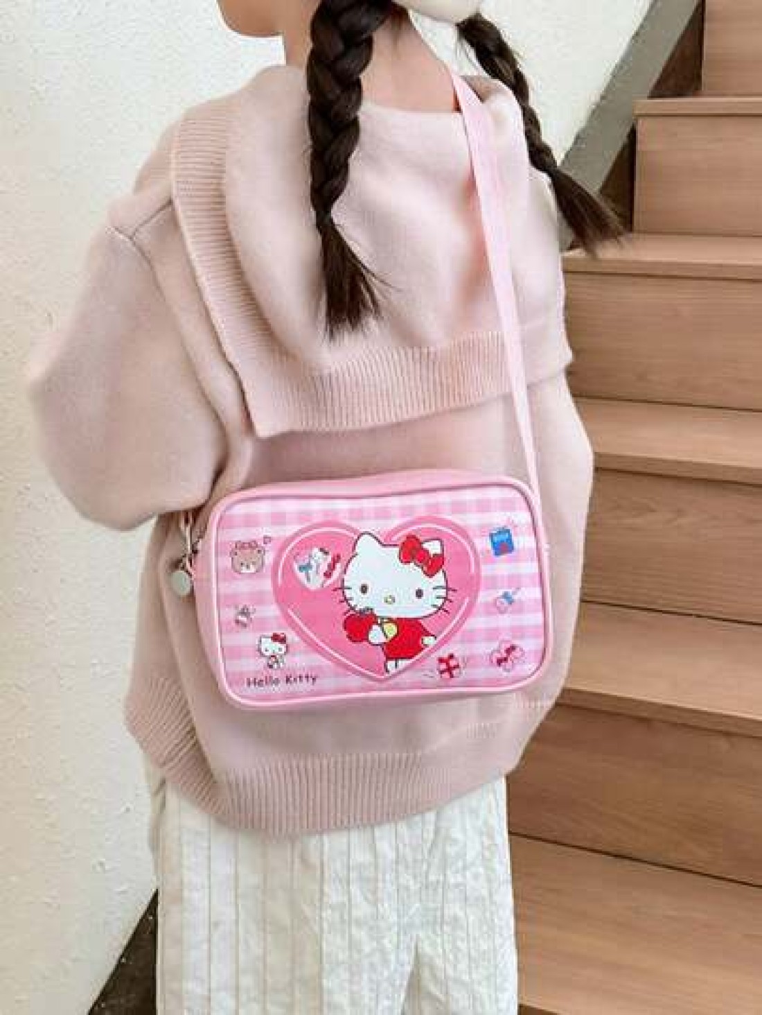 Sanrio 1pc Sanrio Fashion Versatile Girls Crossbody Shoulder Bag Kuromi Cinnamoroll Design PU Leather Kids Small Square Bag