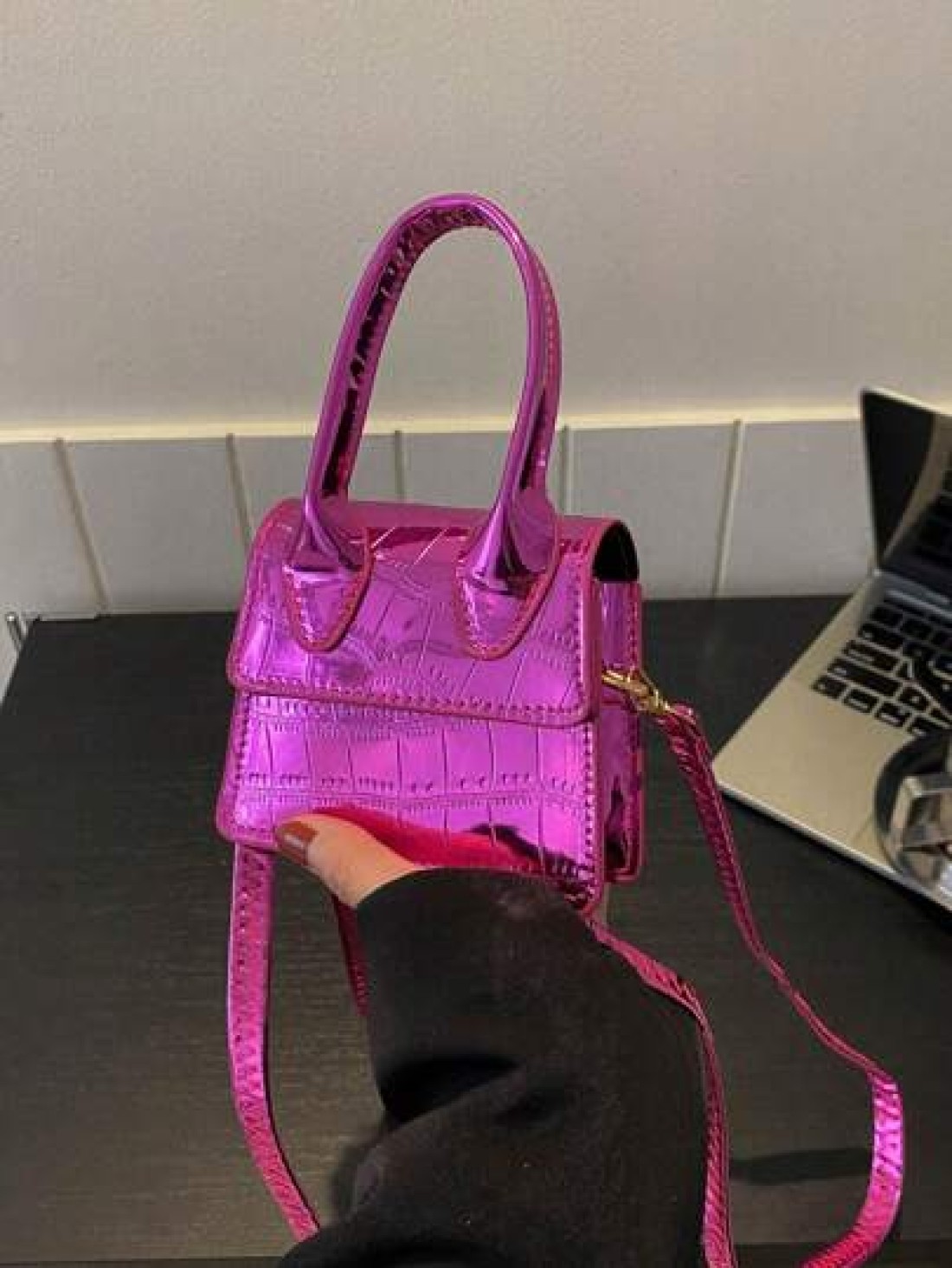 1pc New Fashion Stone Simple Hand Held Shoulder Crossbody Small Square Bag Elegant Mini Solid Color Crocodile Pattern Western Style Personalized Retro Aesthetic Casual Shoulder Crossbody Hand Held Sma