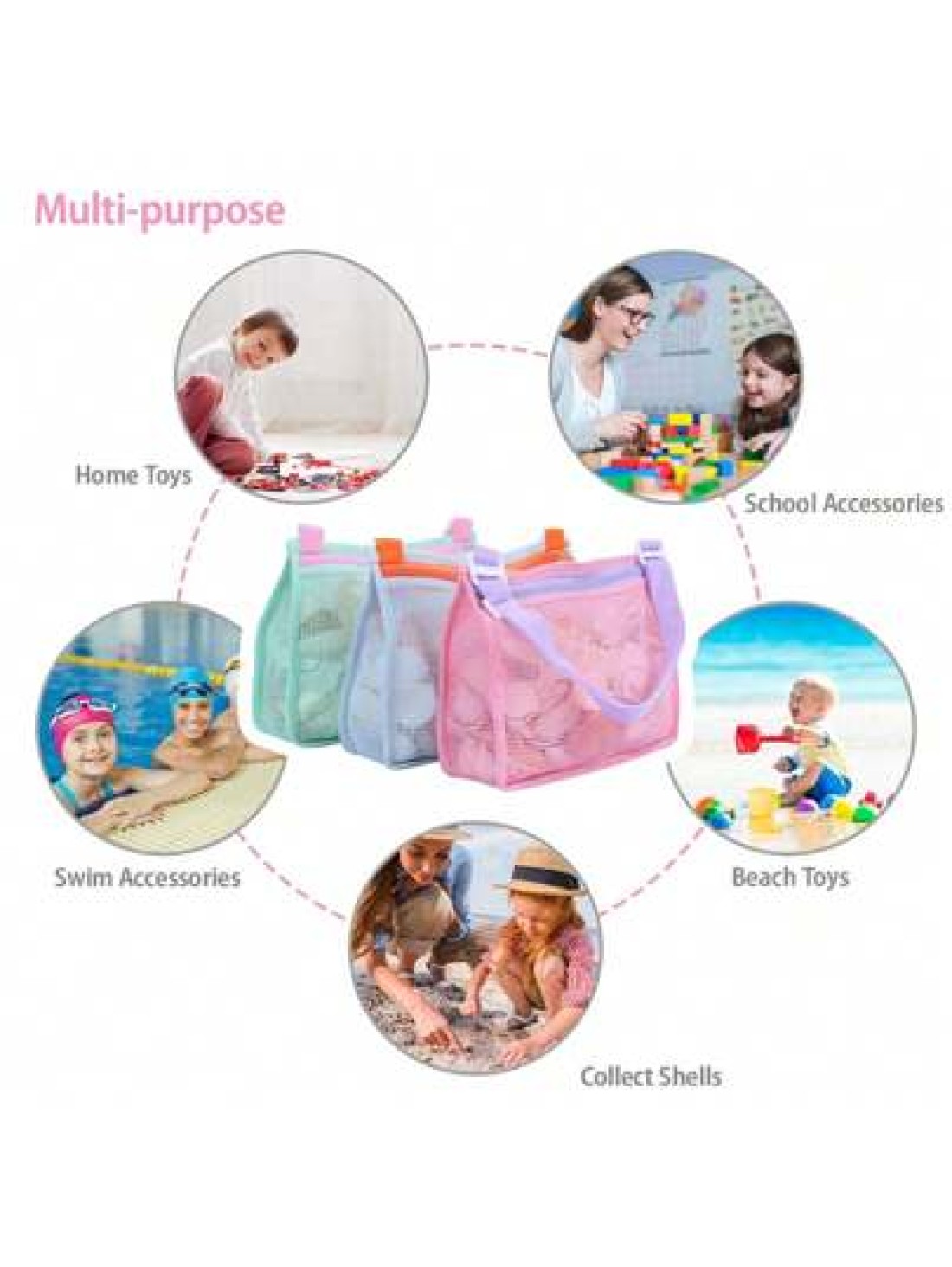 1pc Mesh Beach Bag Kids Shell Storage Bag Beach Shell Bag For Boys And Girls Swimming Accessories Suitable For 3 12 Years Old Children The Bag Runs Small Suitable For 2 12 Years Old Kids
