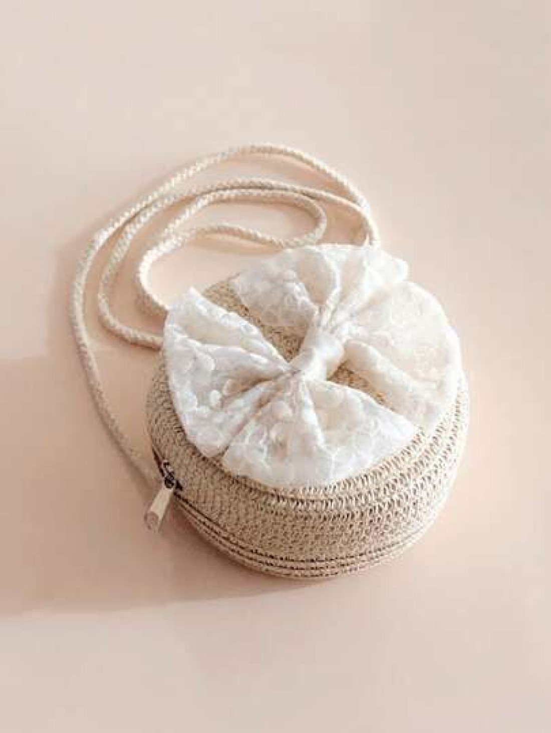 1pc Girls Lace Bowknot Straw Crossbody Bag Kids Coin Purse For Travel Beach