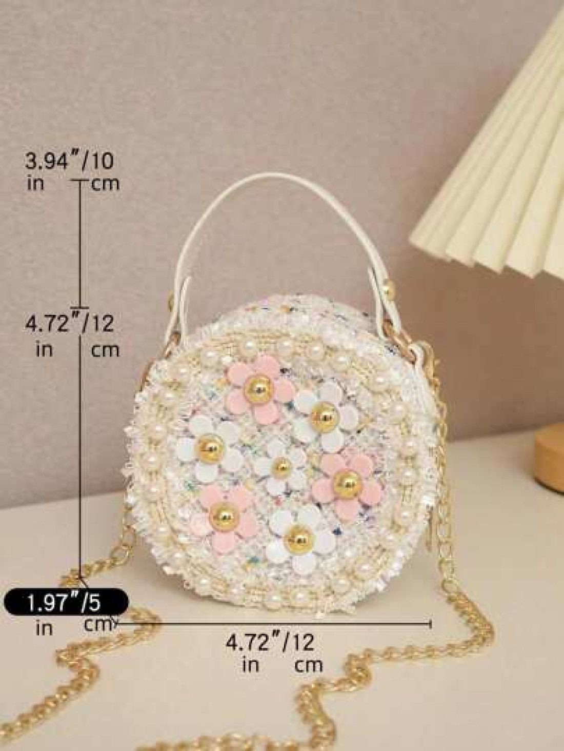 1pc Girls Floral Cute Sling Bag Zipper Closure Small Round Crossbody Bag For Outings
