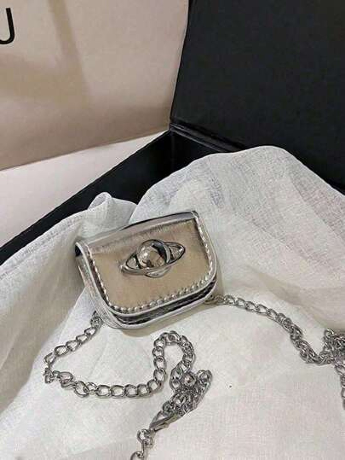 One Piece Mini Pu Flip Crossbody Bag Stylish And Simple Design Fashionable And Personalized Celebrity Decoration Planet Printed Mini Lipstick With Chain Bag Mini Wallet Crossbody Waist Bag Chain Decor