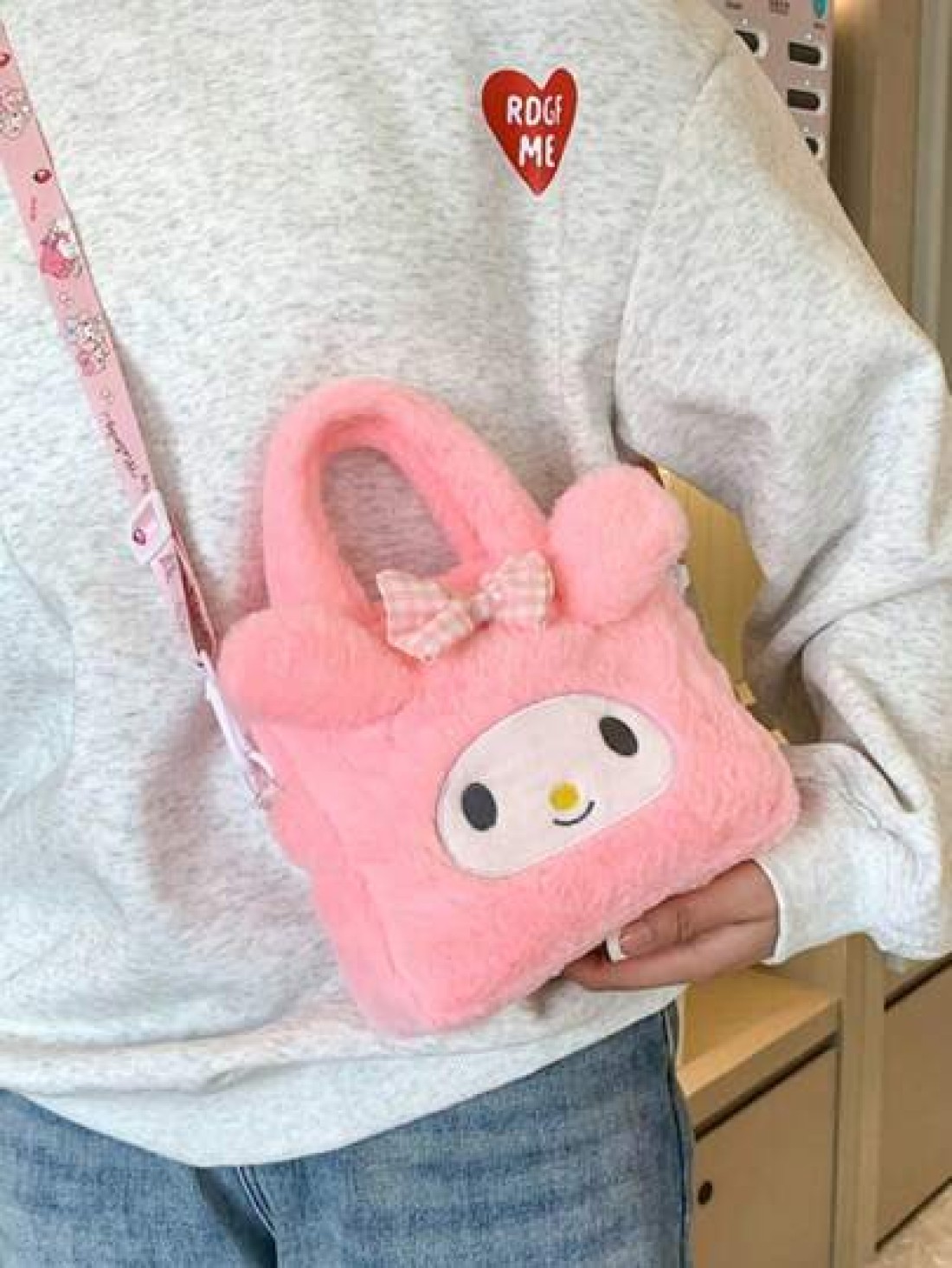 Sanrio حقيبة يد جميلة قطعة واحدة، حقيبة كتف كرتونية كارتون أنيمي ناعمة لسانتا كيتي وميلودي كهدايا عيد الميلاد وا