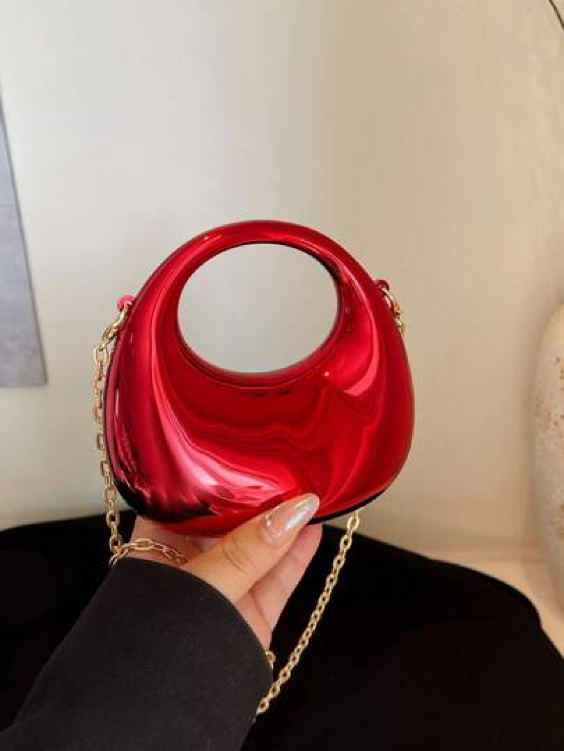 1pc Simple Handbag Acrylic Crescent Bag New Bright Chain Bag One Shoulder Handbag Fashionable Multifunctional One Shoulder Crossbody Evening Bag Suitable For Teenagers To Travel Daily Matching Suitabl
