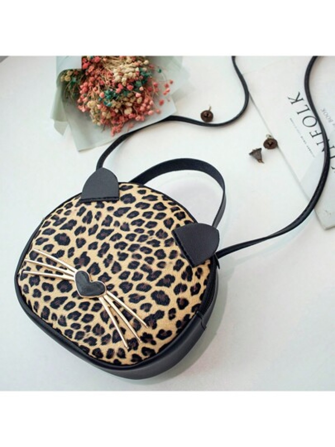 1pc Girl s New Leopard Print Bag Pu Leather Cat Mobile Phone Bag Cute Fashion Small Round Bag Ideal Choice For Gifts