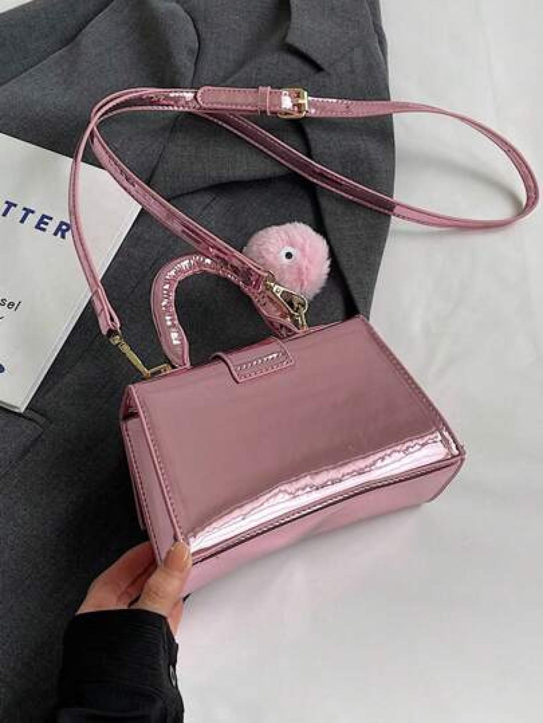 Solid Color Pu Leather Mini Children s Handbag With Metallic Texture