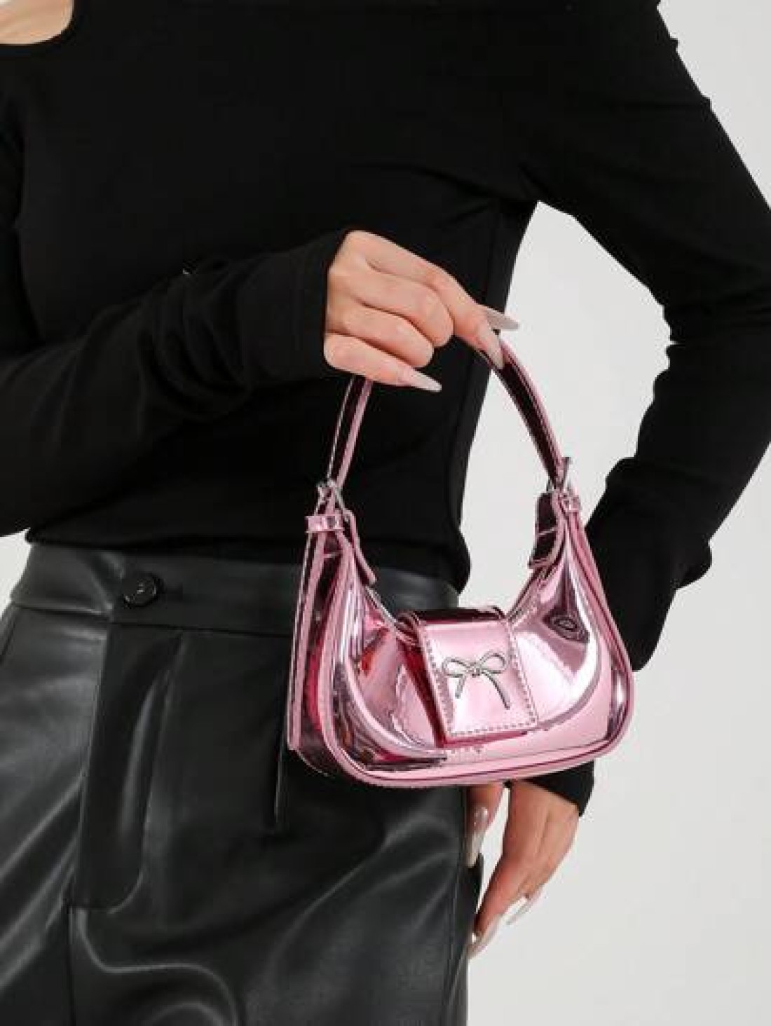 Girls Fashionable Glossy Handbag Coin Purse Butterfly Decor Small Crossbody Bag