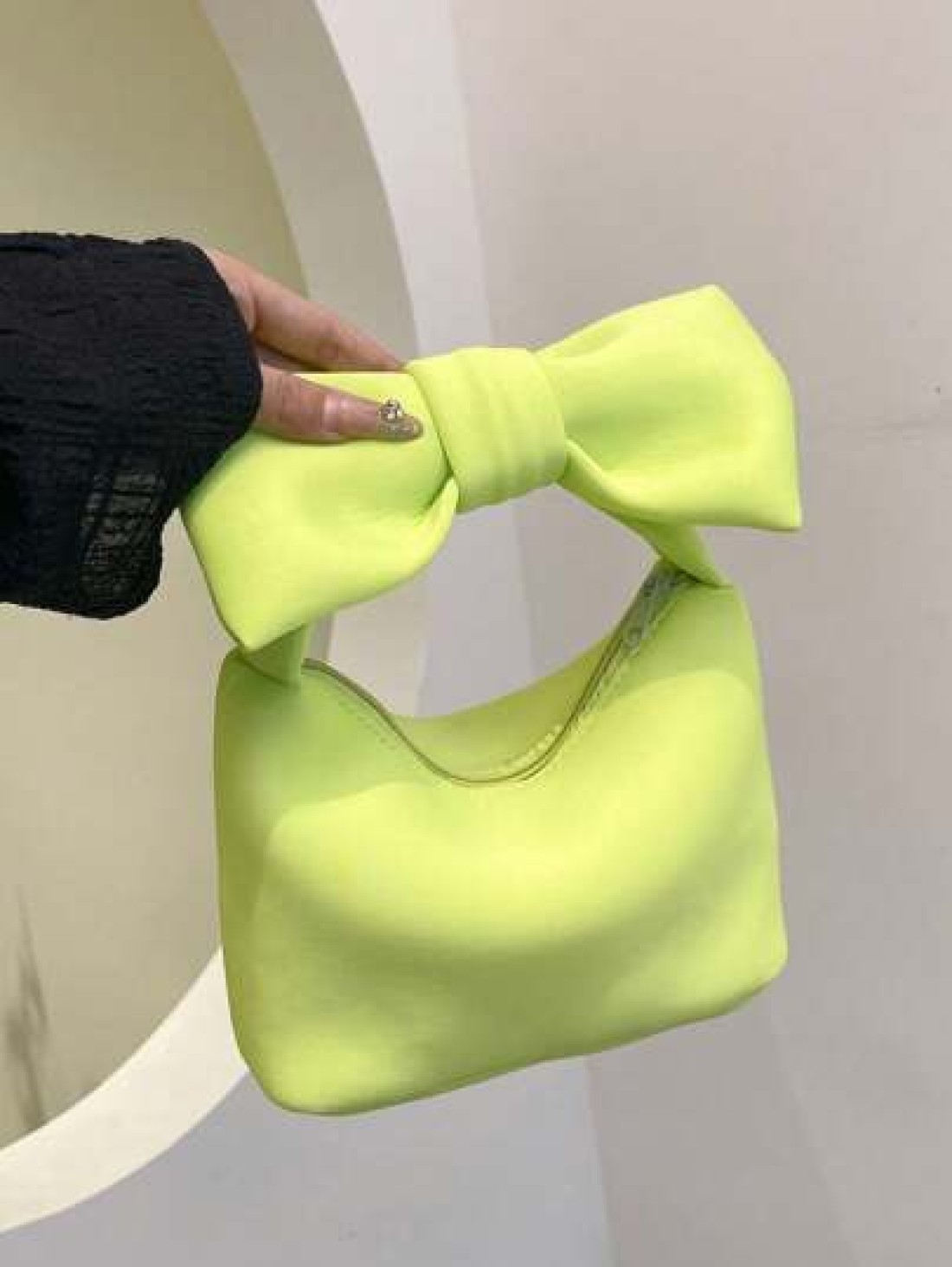 1pc New Japanese Style Big Bow Handbag Casual And Simple Zipper Design Pu Material High End Solid Color Matching Suitable For School And Travel Can Easily Accommodate Daily Necessities Versatile Items