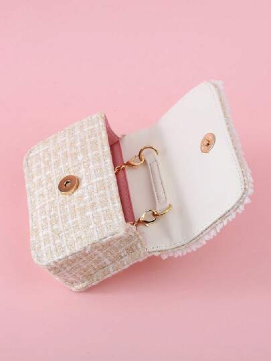 1pc Mini Girls Bowknot Pearl Lace PU Metallic Chain Flap Cover Cute Handbag Shoulder Bag Children Snack Bag For Casual Outings And Holidays
