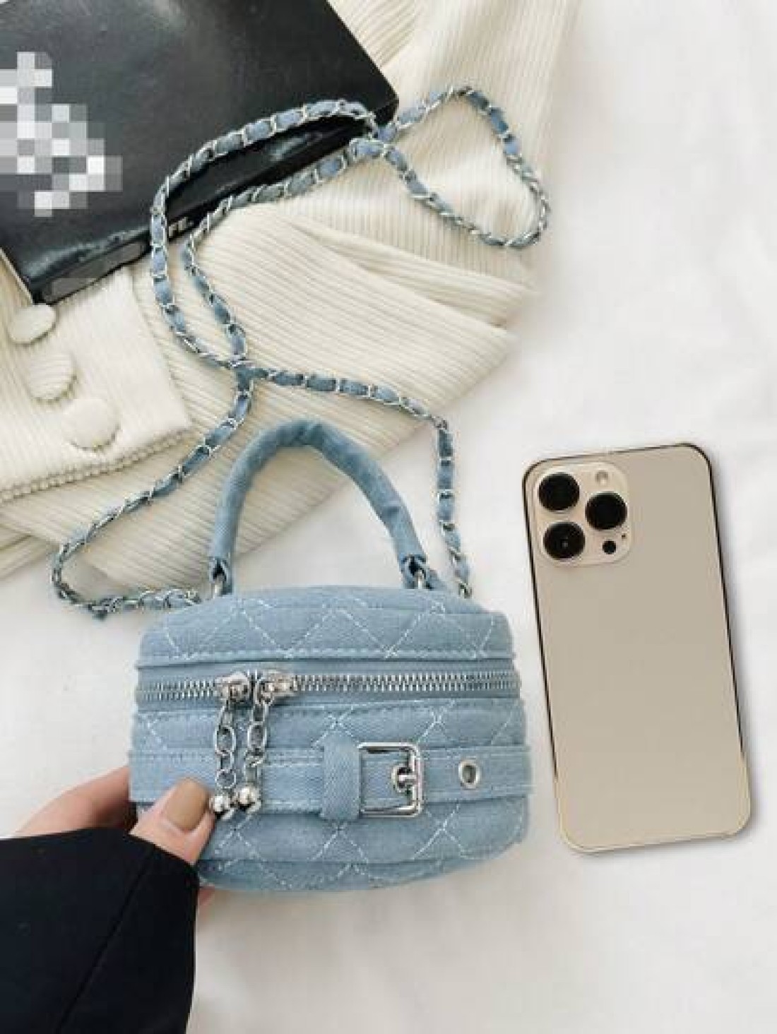 Children Denim Handbag Chain Messenger bag Box bag Lightweight Mini Handbag Zipper Rhombic lattice Quilting Small square bag Cute Vintage Casual Small bag Suitable for primary school boys and girls