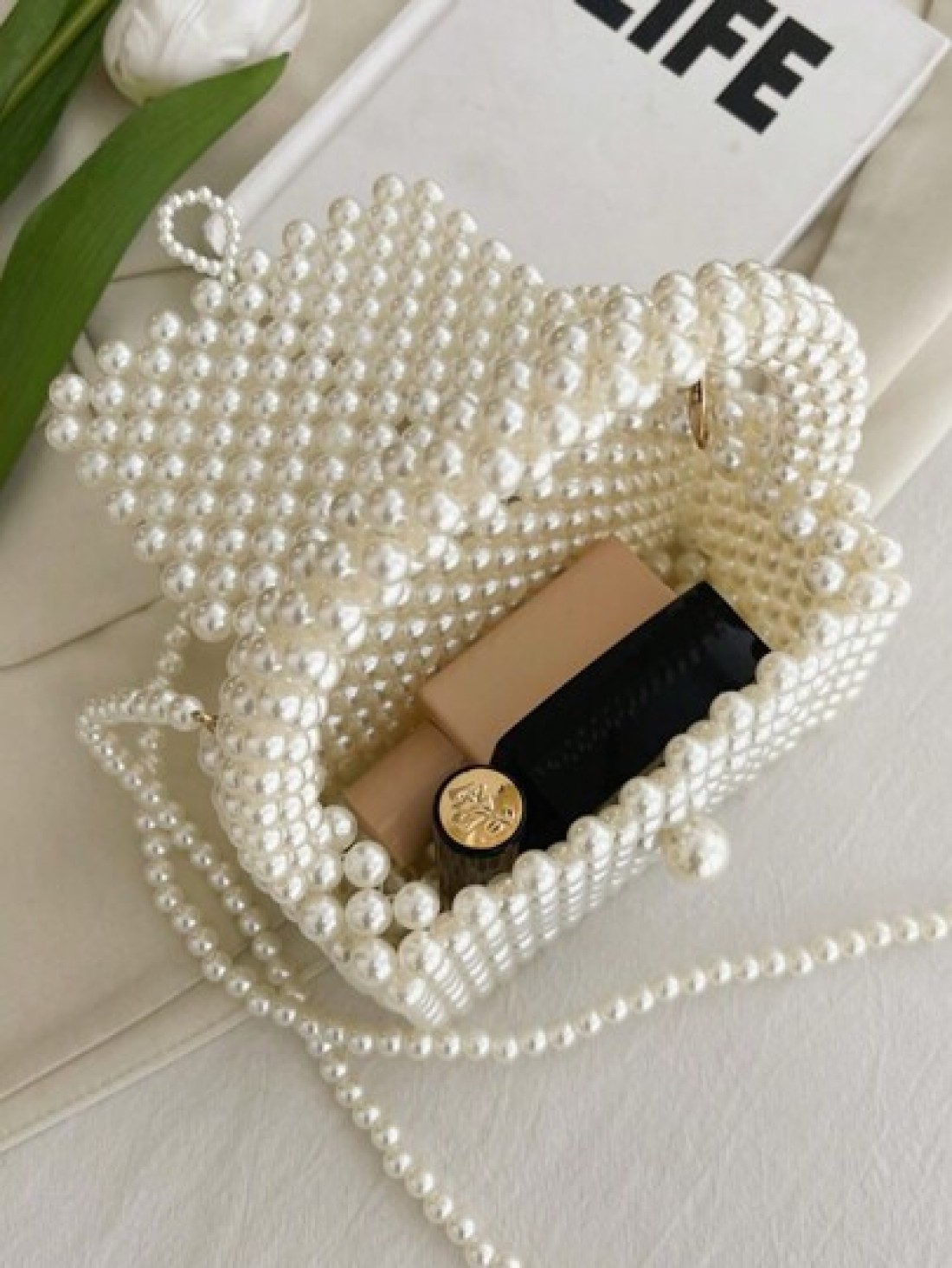 1pc Beaded Handbag Fashion Pearl Small Shoulder Bag Spring Summer