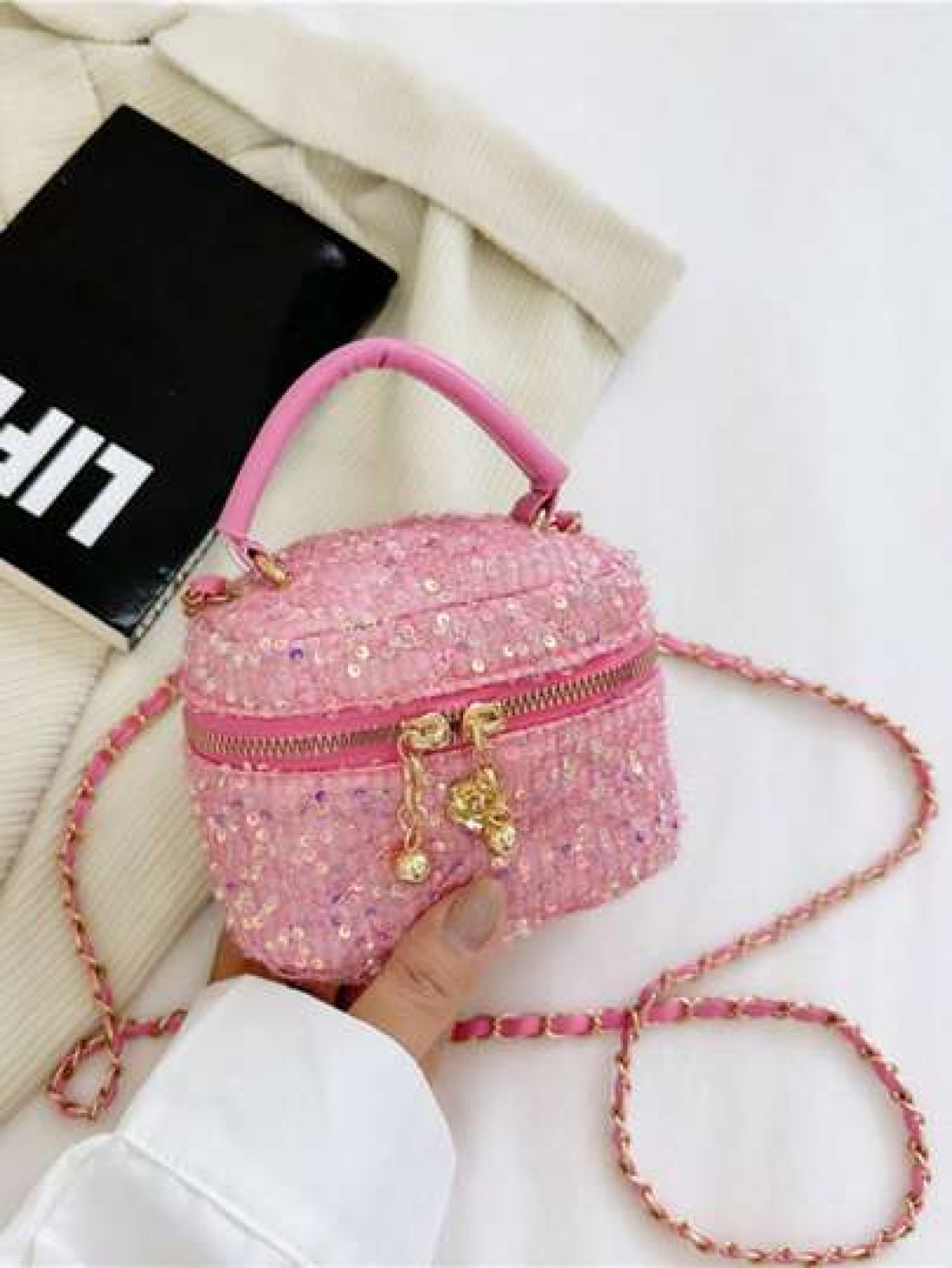1pc Bucket Bag Diamond Bag High End Parent Child Handbag Fashionable Personalized Multifunctional Bag Cartoon Cute Flower Sequin Chain Handbag Niche Design Shoulder Crossbody Suitable For Shopping Tra