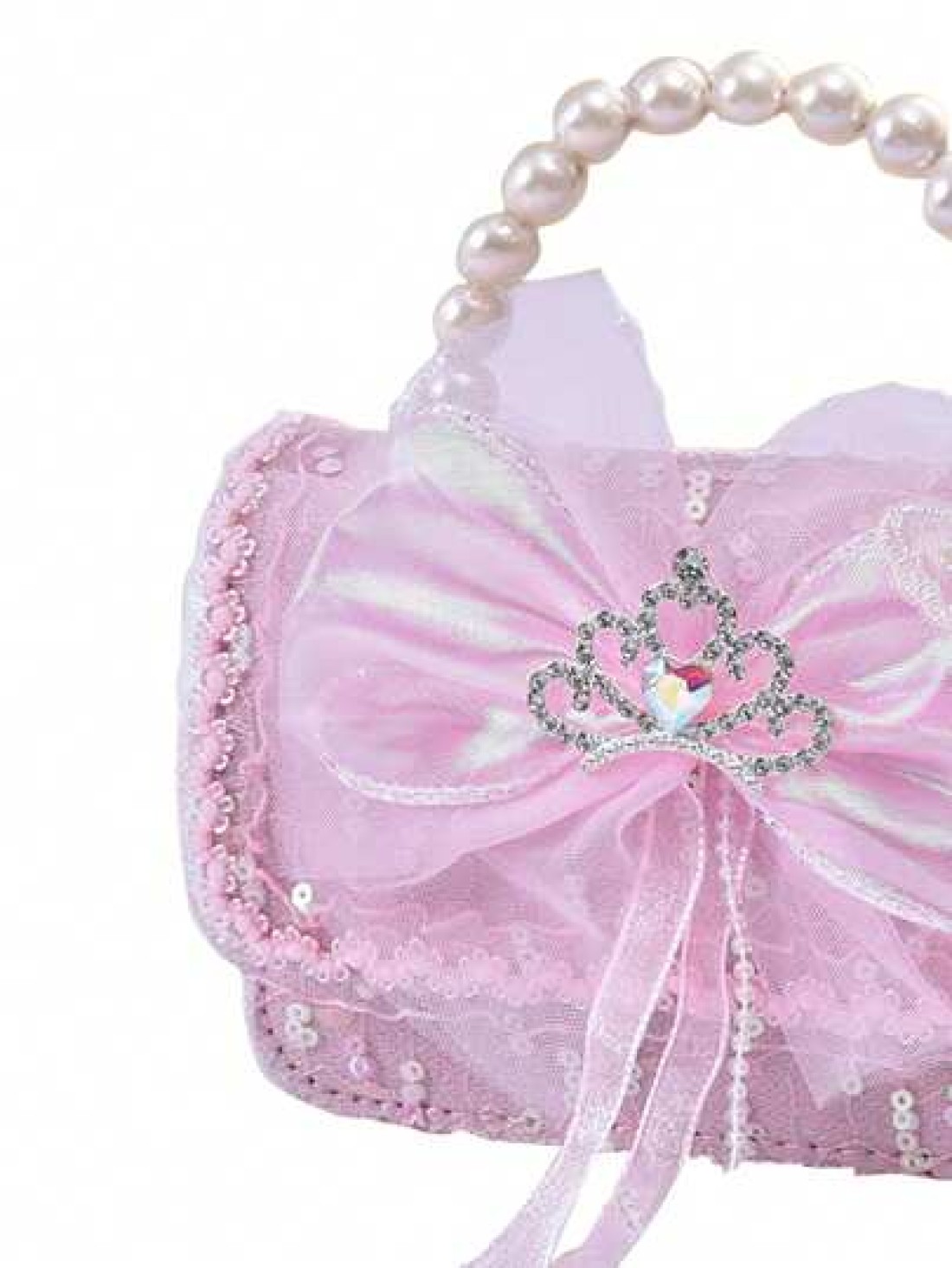 1pc Kids Bow Knot Crown Decor Handbag Pearl Accent Tassel Pouch For School Work Travel