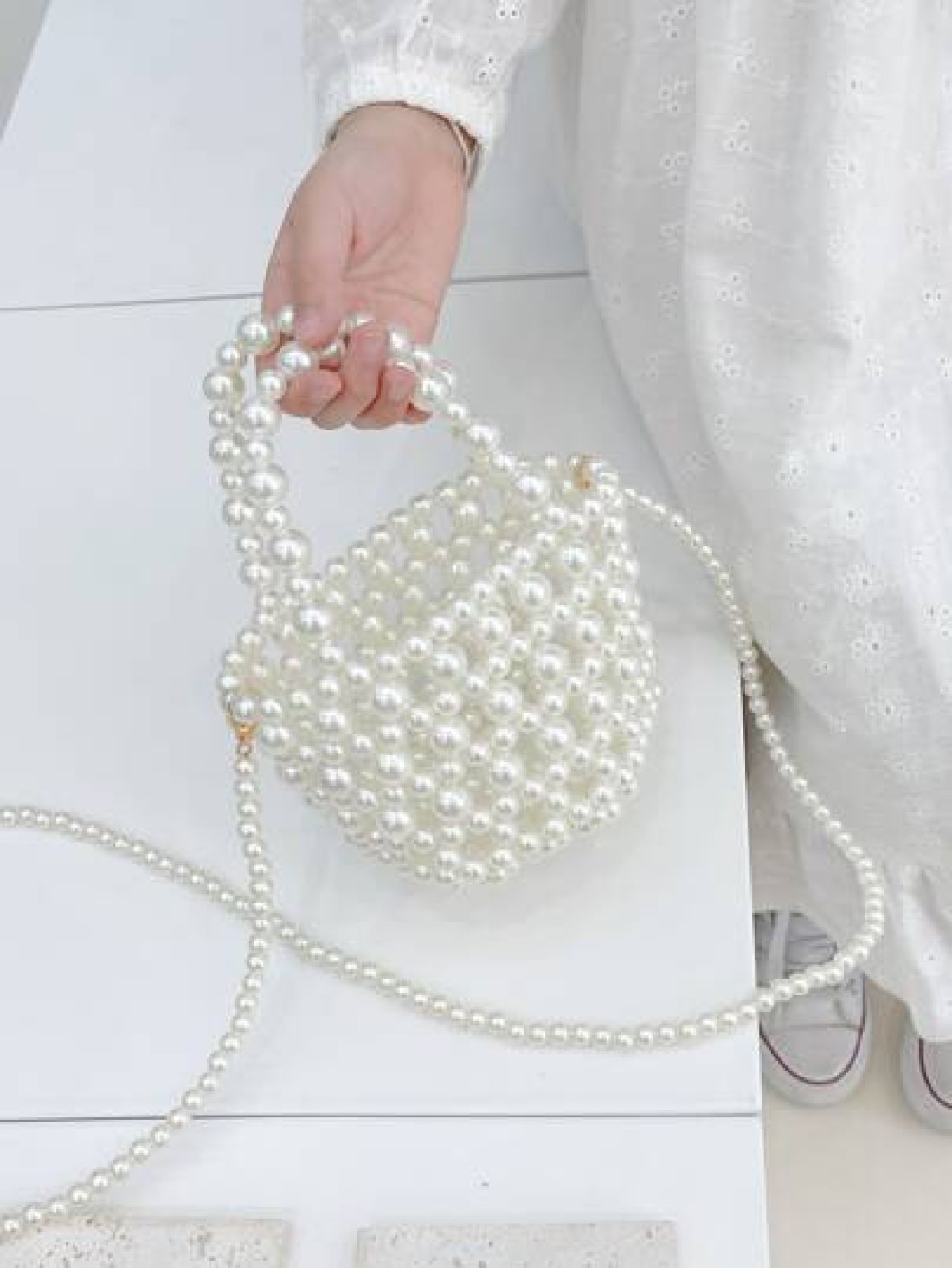Girls Faux Pearl Beaded Satchel Bag