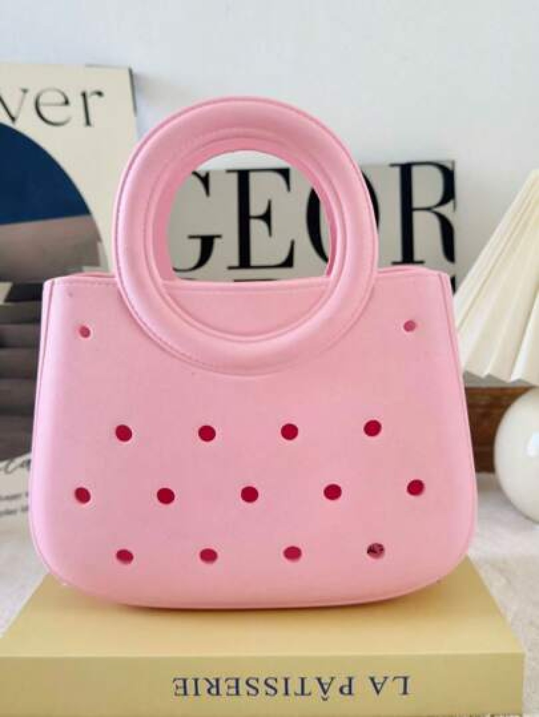1pc EVA Solid Color DIY Hollow Out Tote Bag Waterproof Storage Basket Beach Bag Fashion Handbag