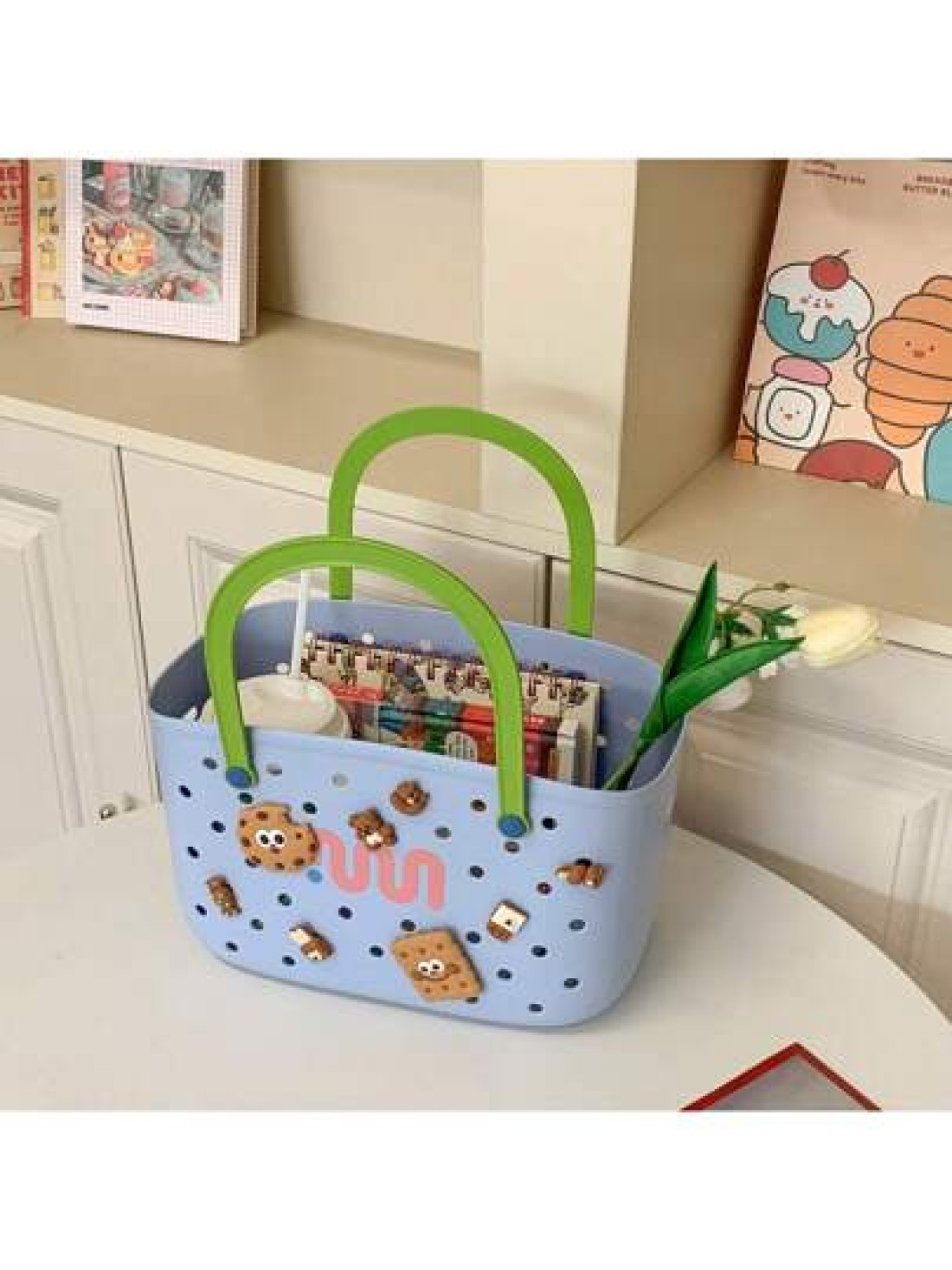 1pc New Fashion Silicone Perforated Tote Bag Casual Shopping Basket Handbag