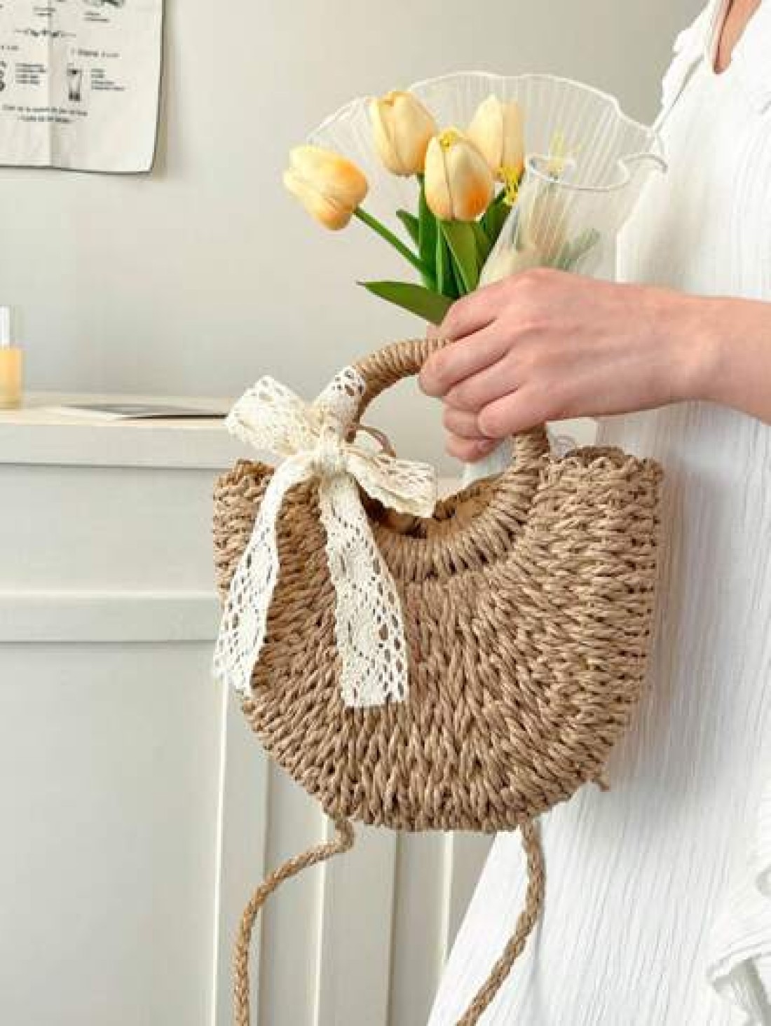 1pc Girls Vacation Style Drawstring Pockets Shoulder Handbag Casual Crossbody Bag Suitable For Summer Vacation
