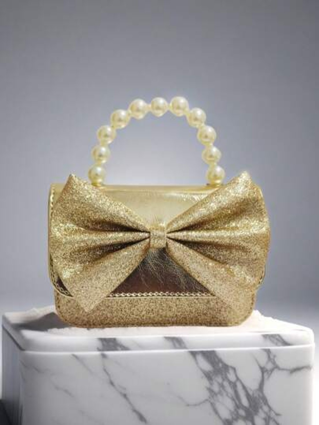 Kids Pearl Handbag Holiday Gift PU Leather Butterfly Decor Fashion Princess Coin Purse Mini Bag For Little Girls