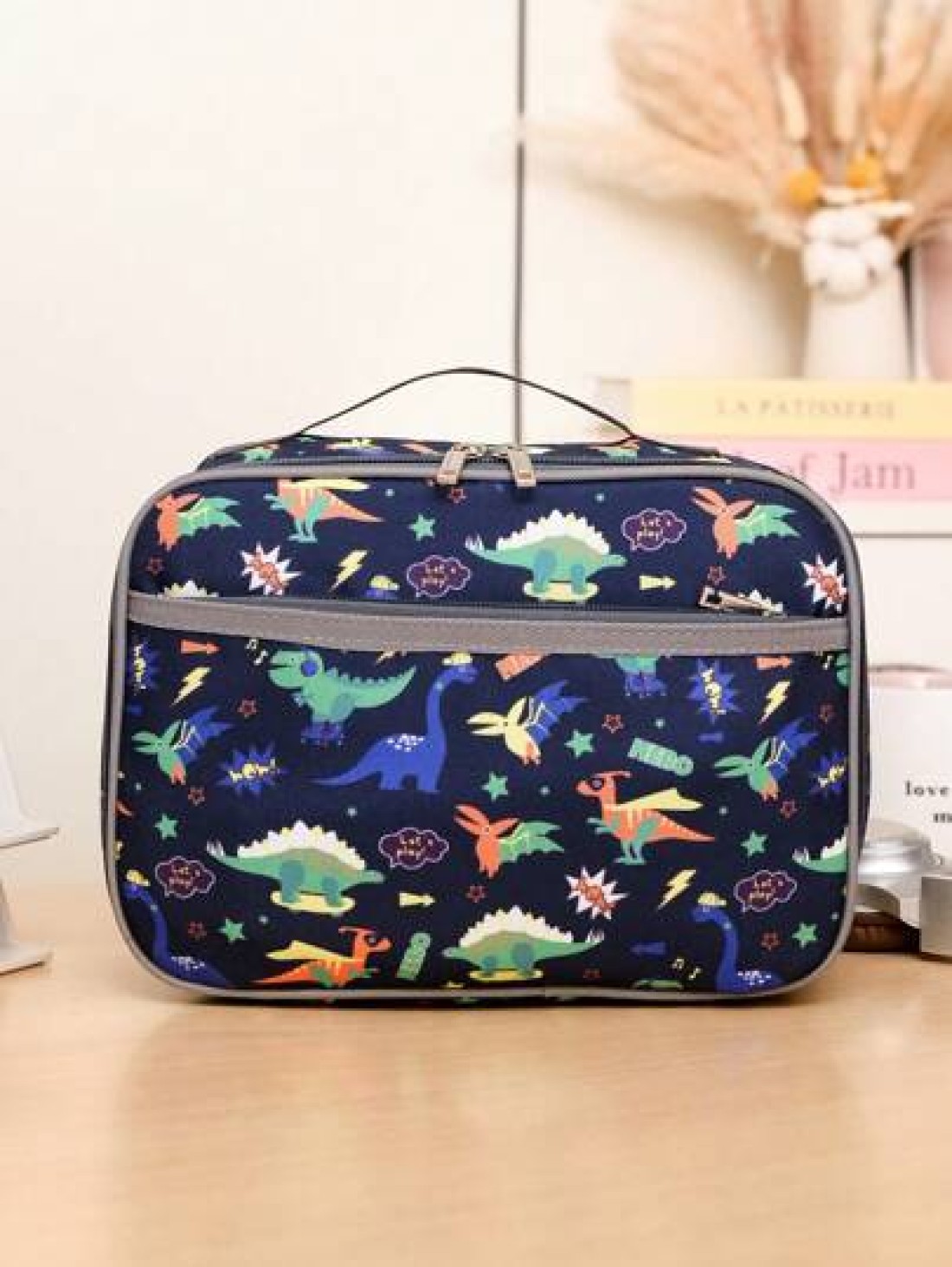 1 New Nylon Material Boy And Girl Cute Cartoon Pattern Lunch Bag Large Capacity Zipper Closure Fashionable And Casual Suitable For Daily Outings Travel And School